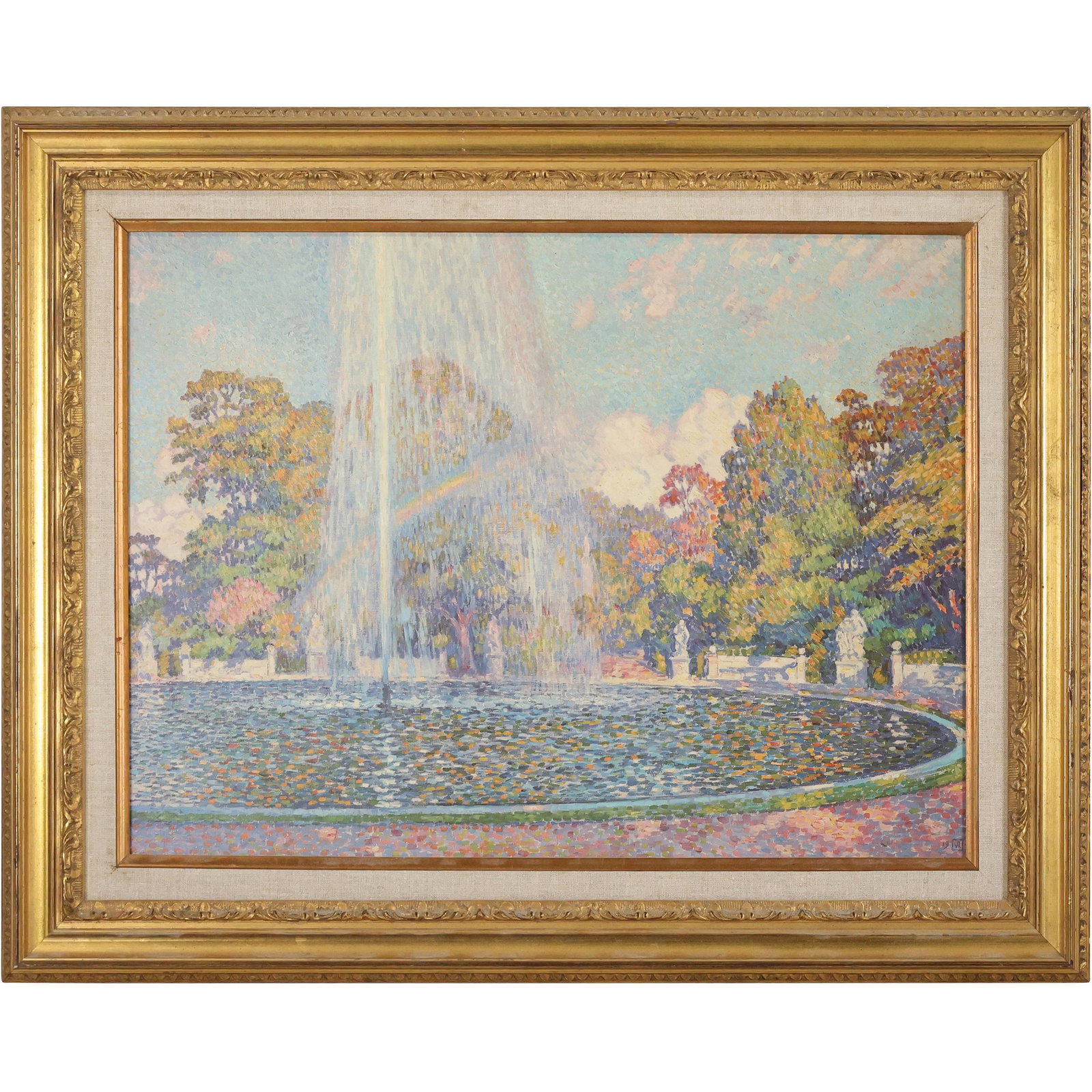 Theo Van Rysselberghe, Giclee, Fountain in Sans Souci: Theo Van Rysselberghe, Giclee on canvas, Fountain in Sans Souci. Framed. Label on verso. size: 18 x 24, outside of frame 24 x 30