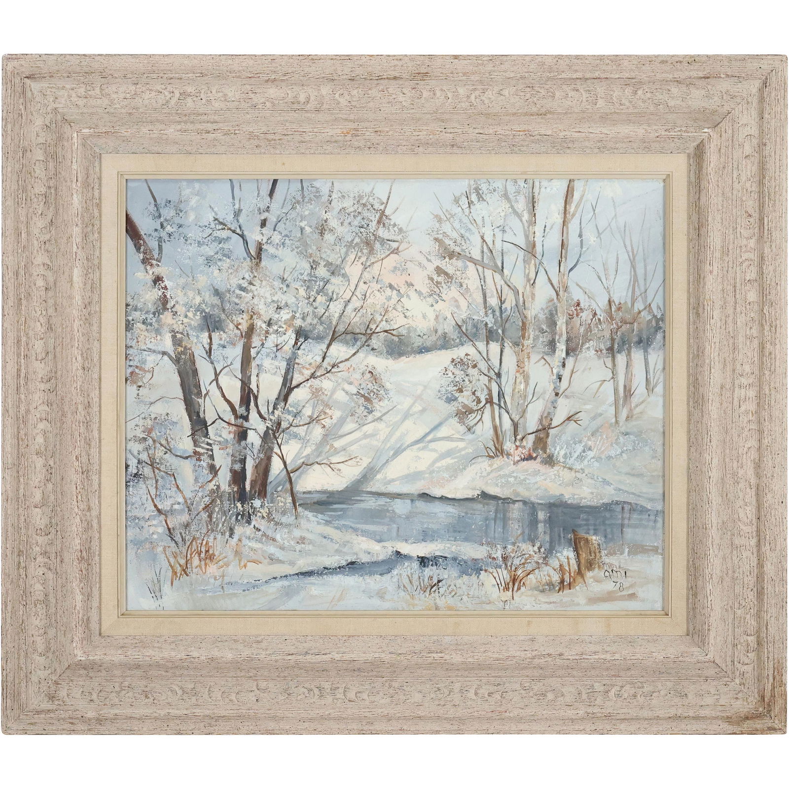 AMI 1978, Oil Painting Winter Landscape with Stream (1 of 12)