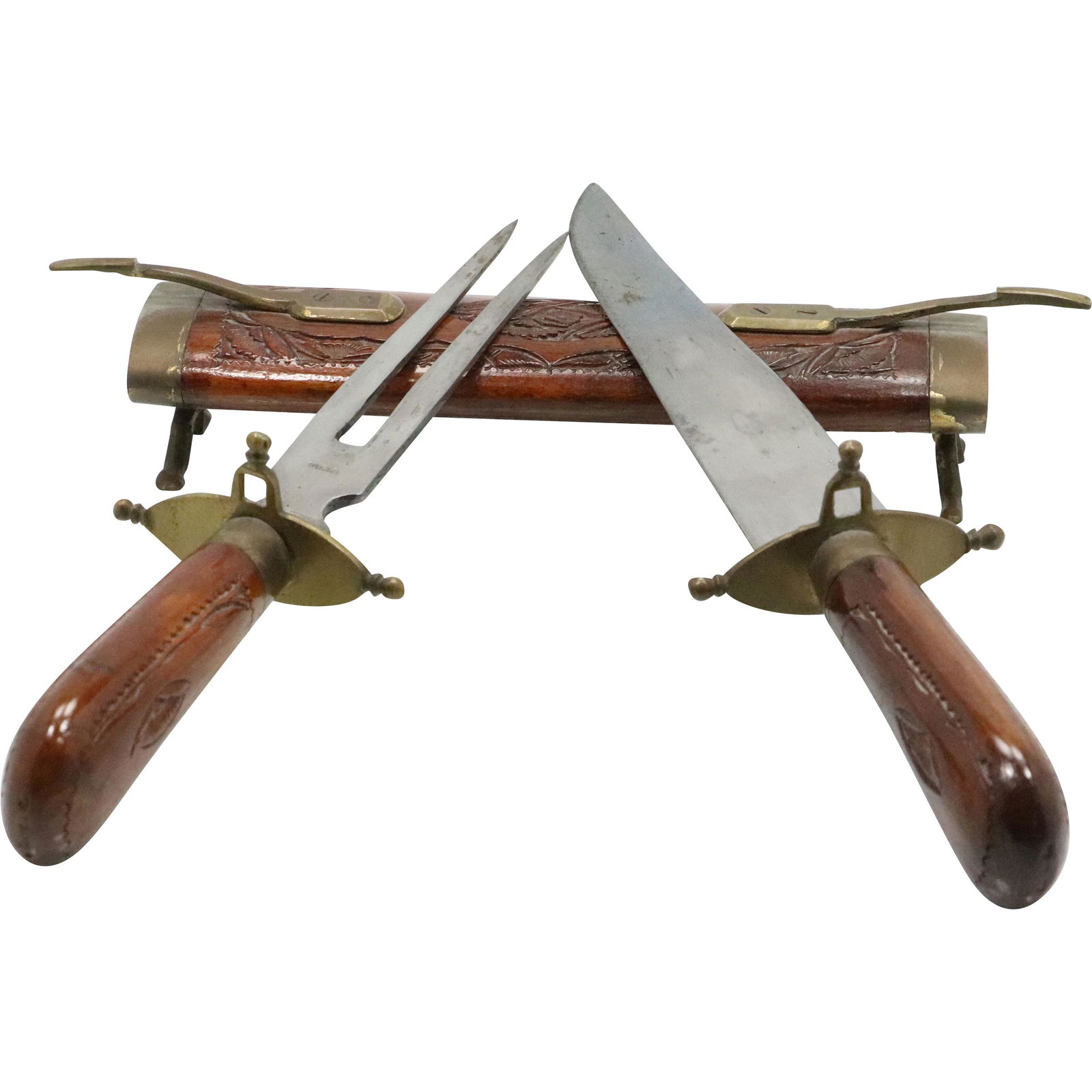 2 Pc. Carving Set in a Standing Wood & Brass Holder (1 of 13)