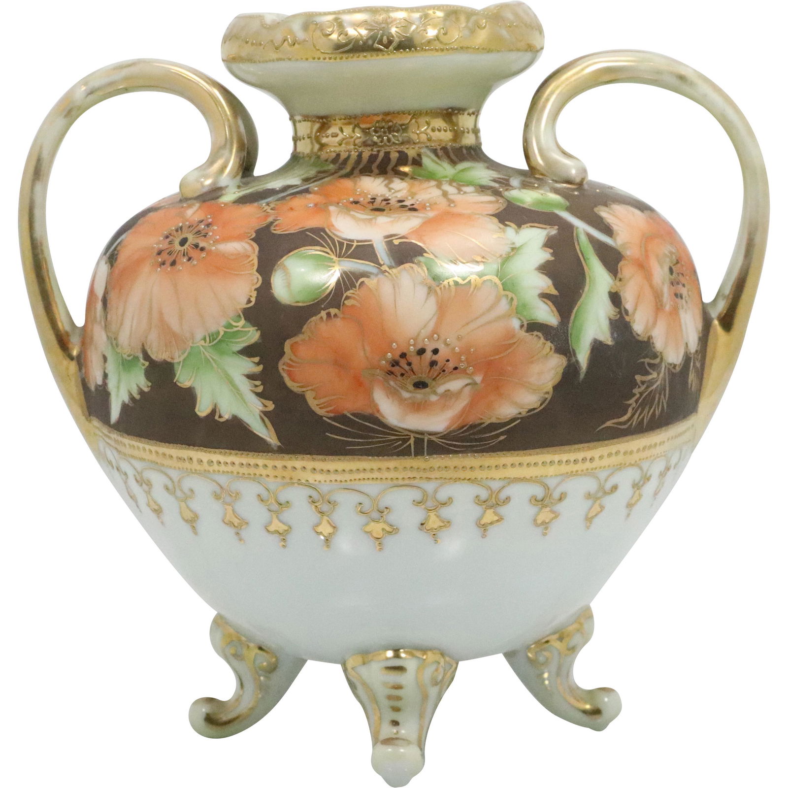 NIPPON Large Footed Vase Two Handles Orange Poppies (1 of 10)