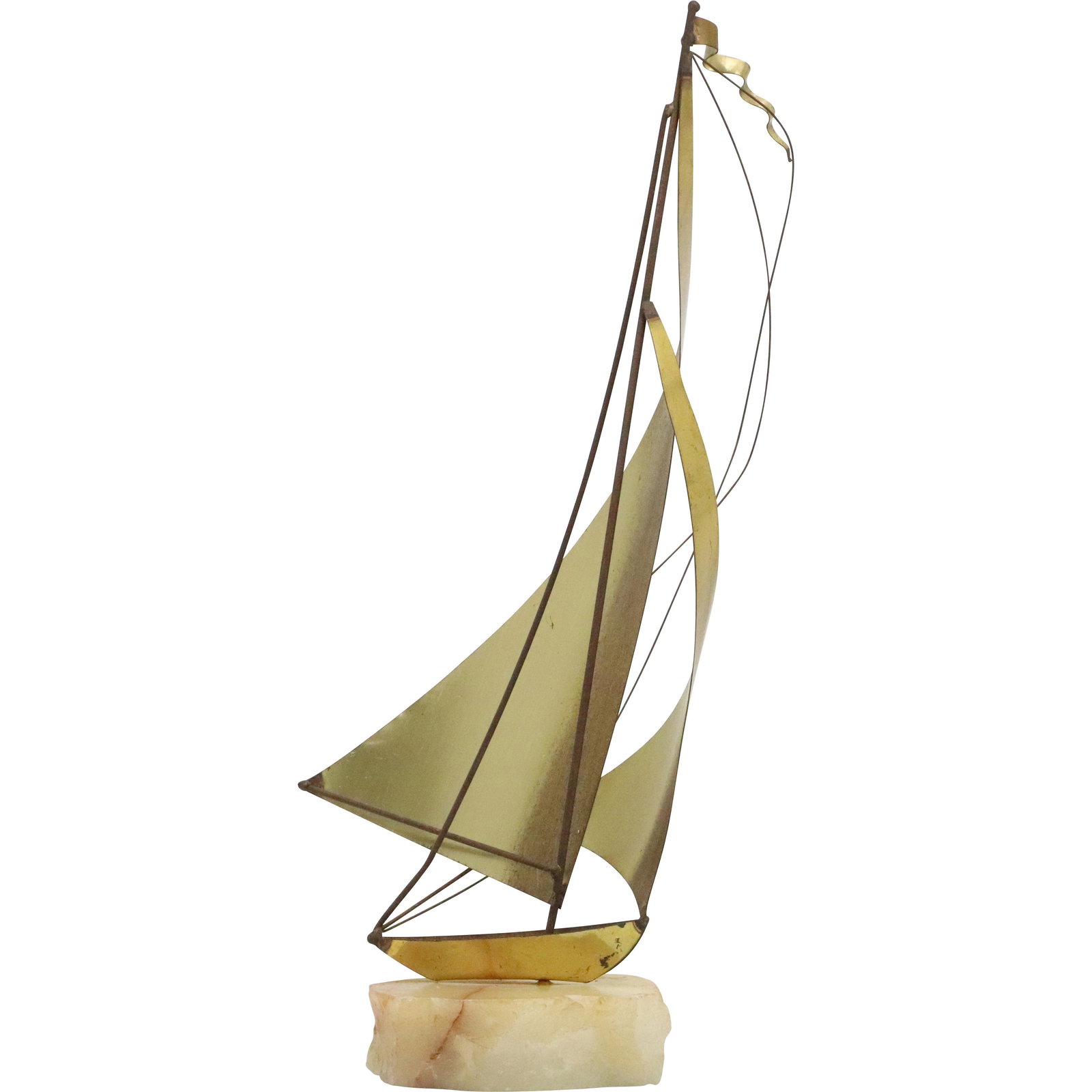 Don Demott Brass and Onyx Sail Boat Sculpture Signed: Don Demott Brass and Onyx Sail Boat Sculpture Signed. Size: 15.5h 6.5w