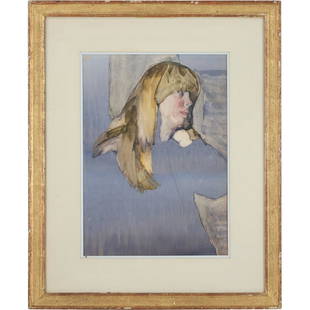 David Levine 1966, Watercolor Portrait Woman: David Levine 1966, Watercolor Portrait Woman . Watercolor painting, Signed and Dated. Framed. size: matte 17 x 12, outside of frame 26.5 x 21.5. ASKart: David Levine (1926 - 2009) was active/lived in