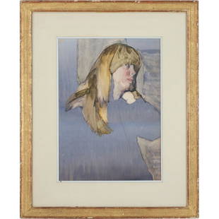 David Levine 1966, Watercolor Portrait Woman: David Levine 1966, Watercolor Portrait Woman . Watercolor painting, Signed and Dated. Framed. size: matte 17 x 12, outside of frame 26.5 x 21.5. ASKart: David Levine (1926 - 2009) was active/lived in