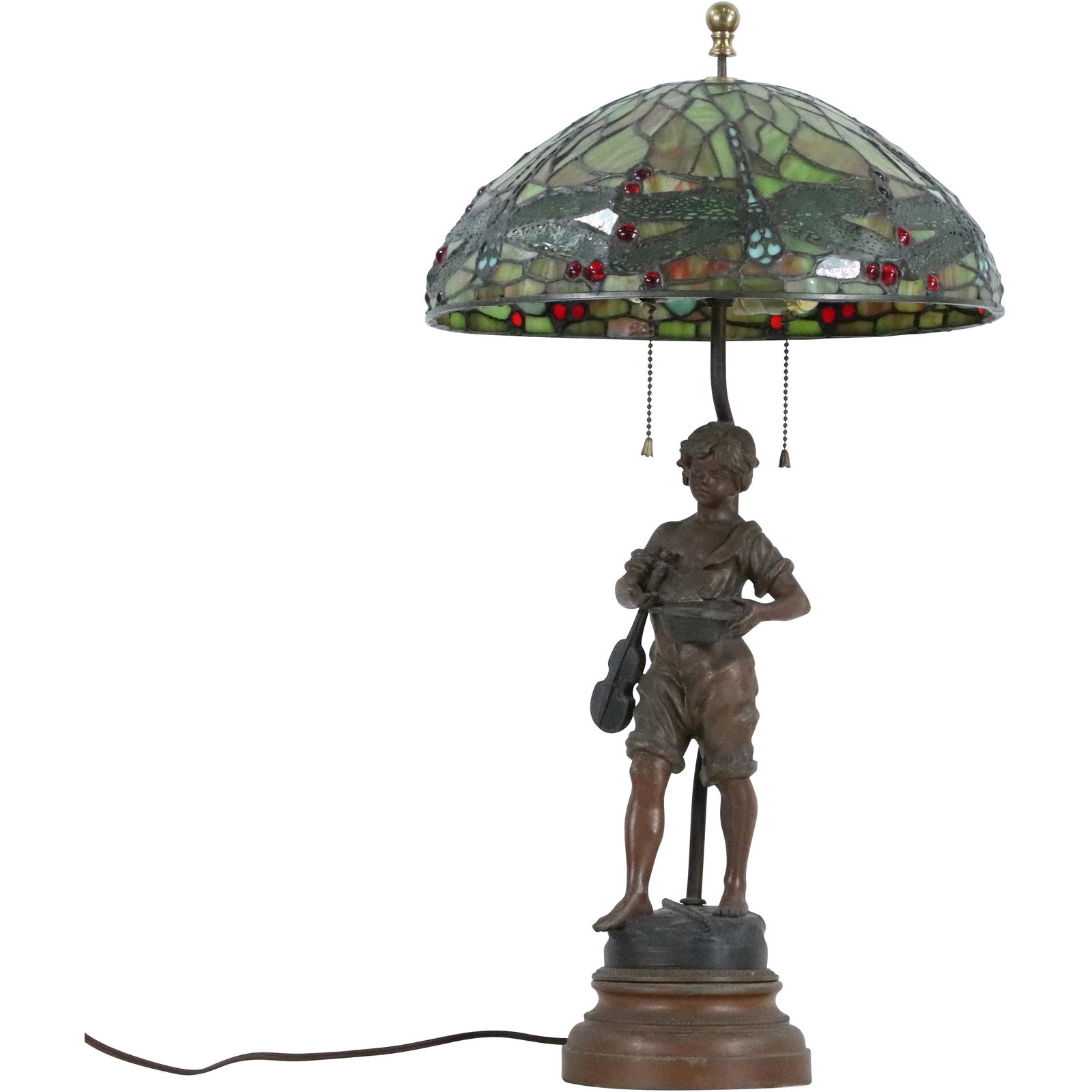 Moreau Spelter Violinist Leaded Dragonfly Shade Lamp (1 of 13)