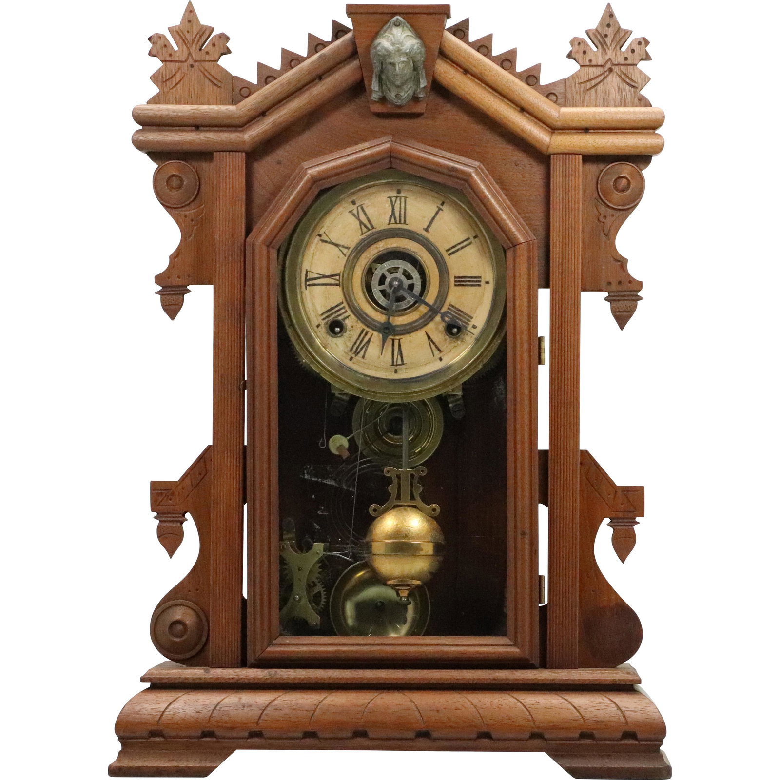 Victorian Walnut Mantle Clock with Jenny Lind Head (1 of 13)