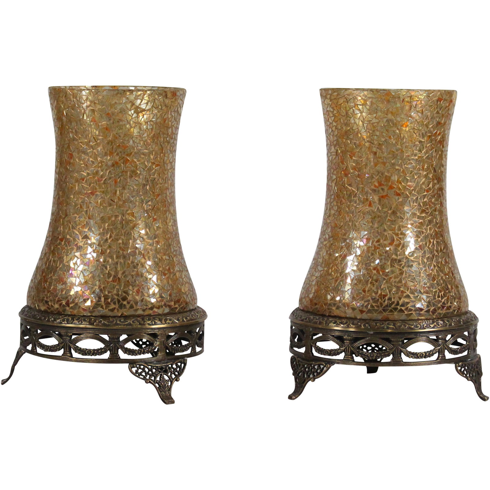 Mosaic Glass Shades on Bronze Bases Candle Lamps (1 of 10)
