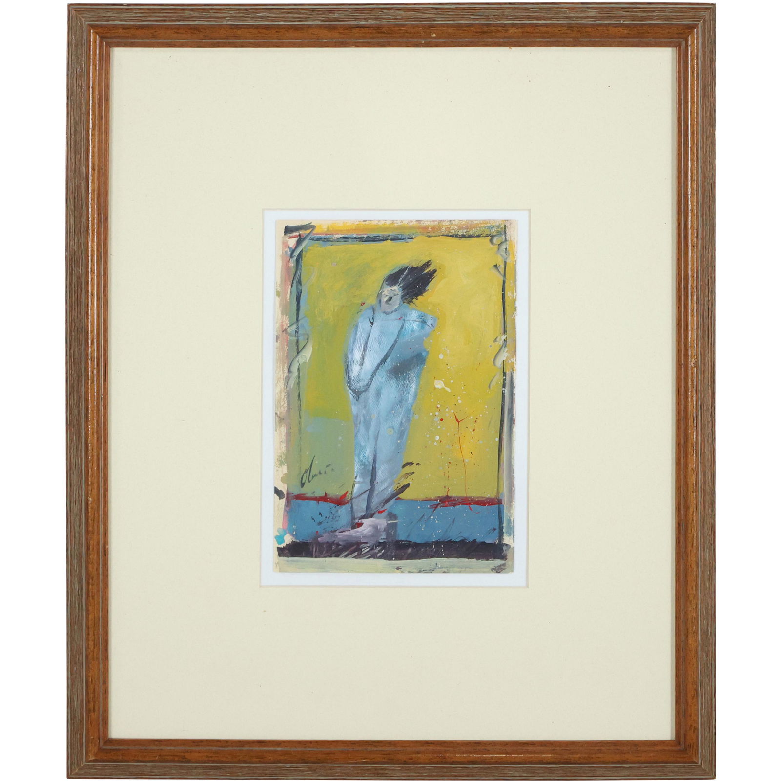 In the Style of Nathan Oliveira Modern Standing Figure: In the Style of Nathan Oliveira Modern Standing Figure. Size: 8 x 5.5 image, outside of frame: 18 x 15 ;