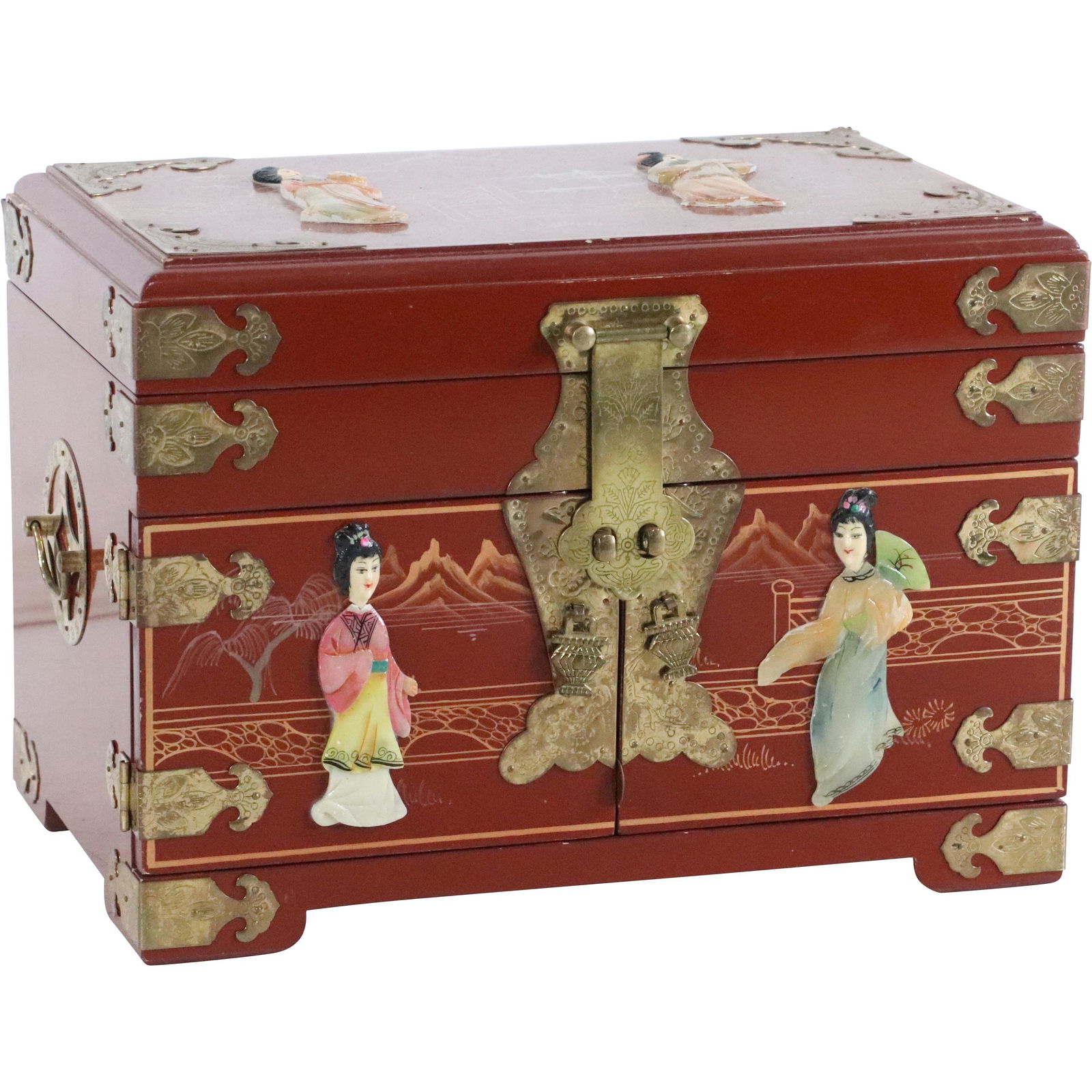 Chinese Lacquered Jewelry Box with Hard Stone Figures (1 of 8)