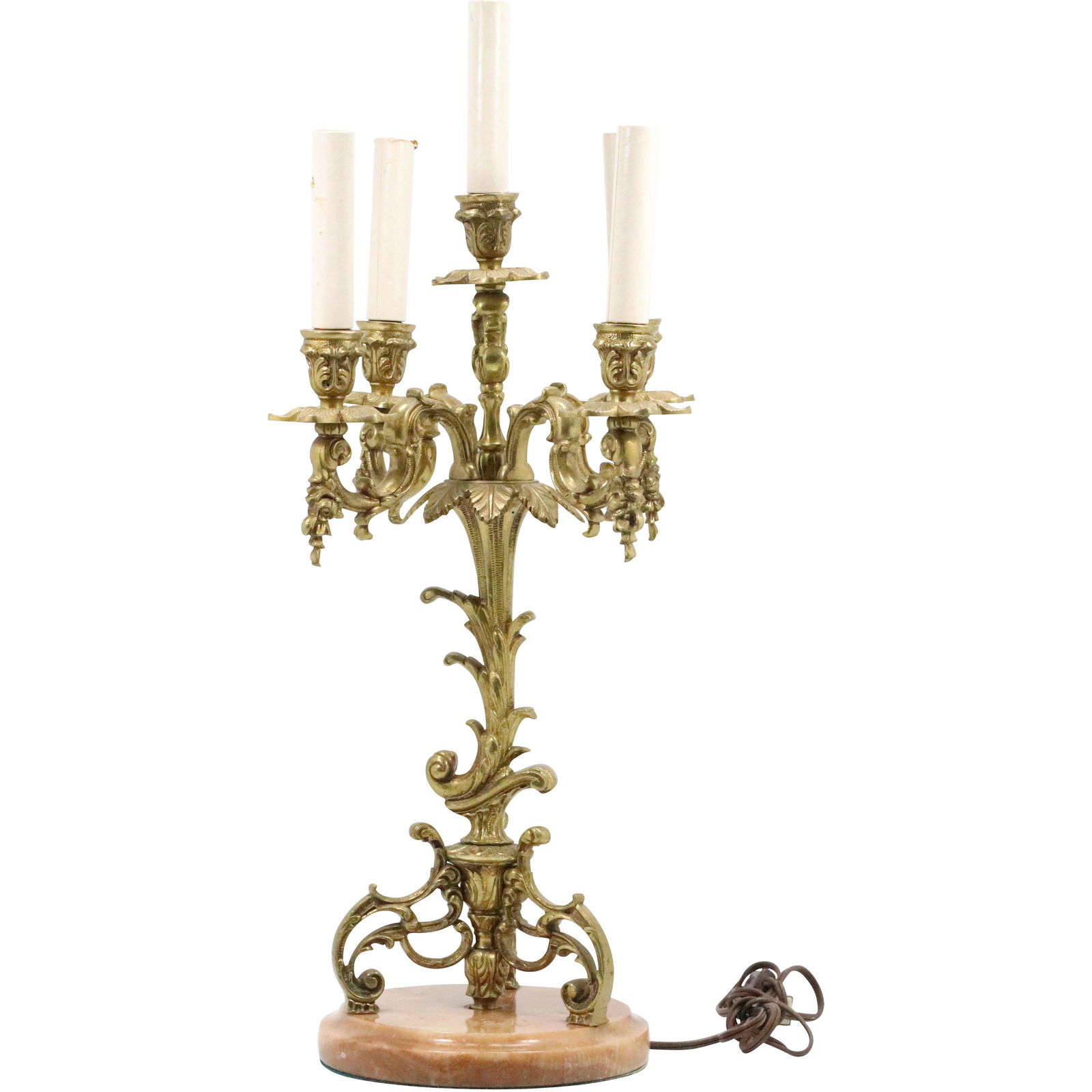 French Bronze 5-Light Electric Candelabrum, Marble Base (1 of 9)