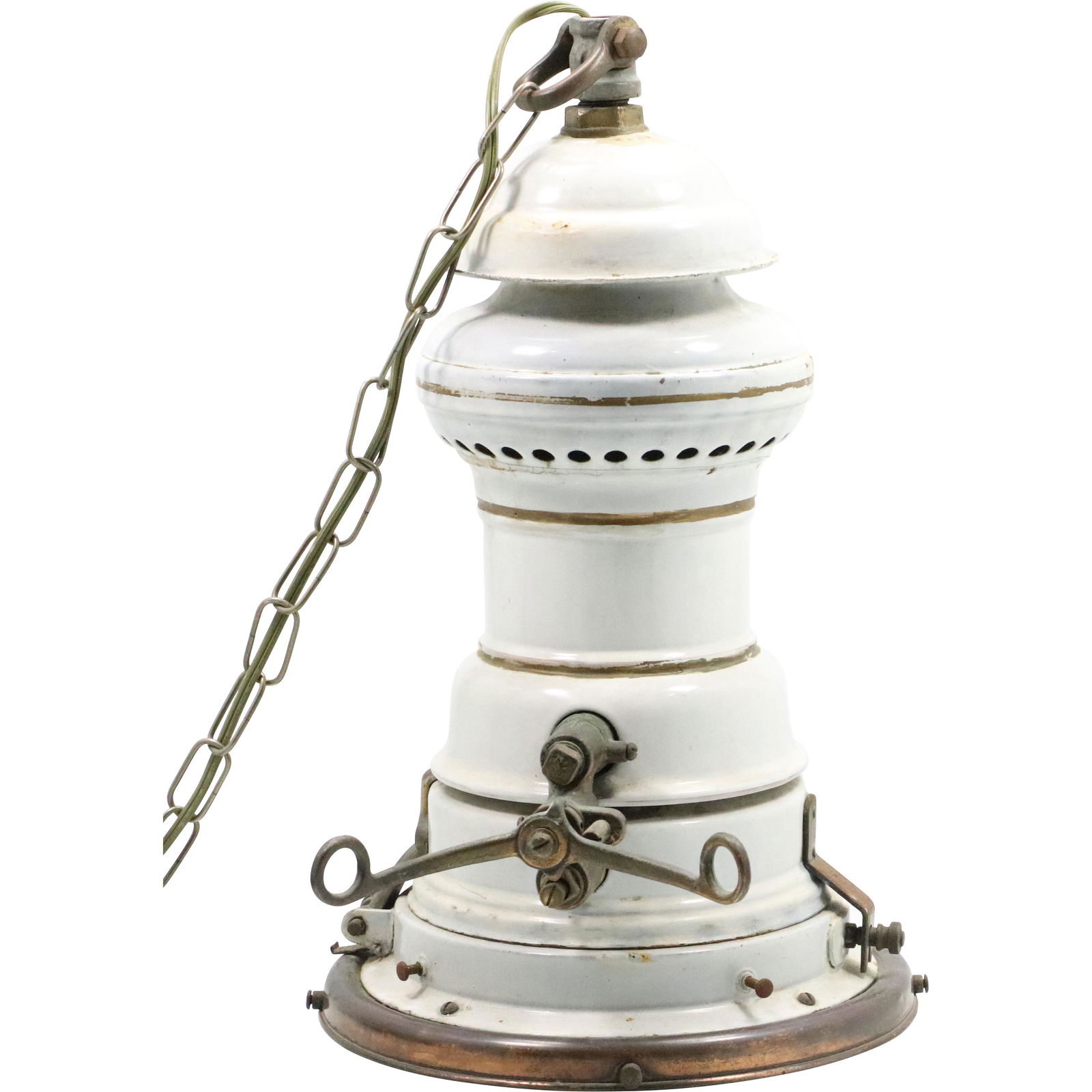 Vintage White Enamel Gas Station Hanging Light Fixture (1 of 9)