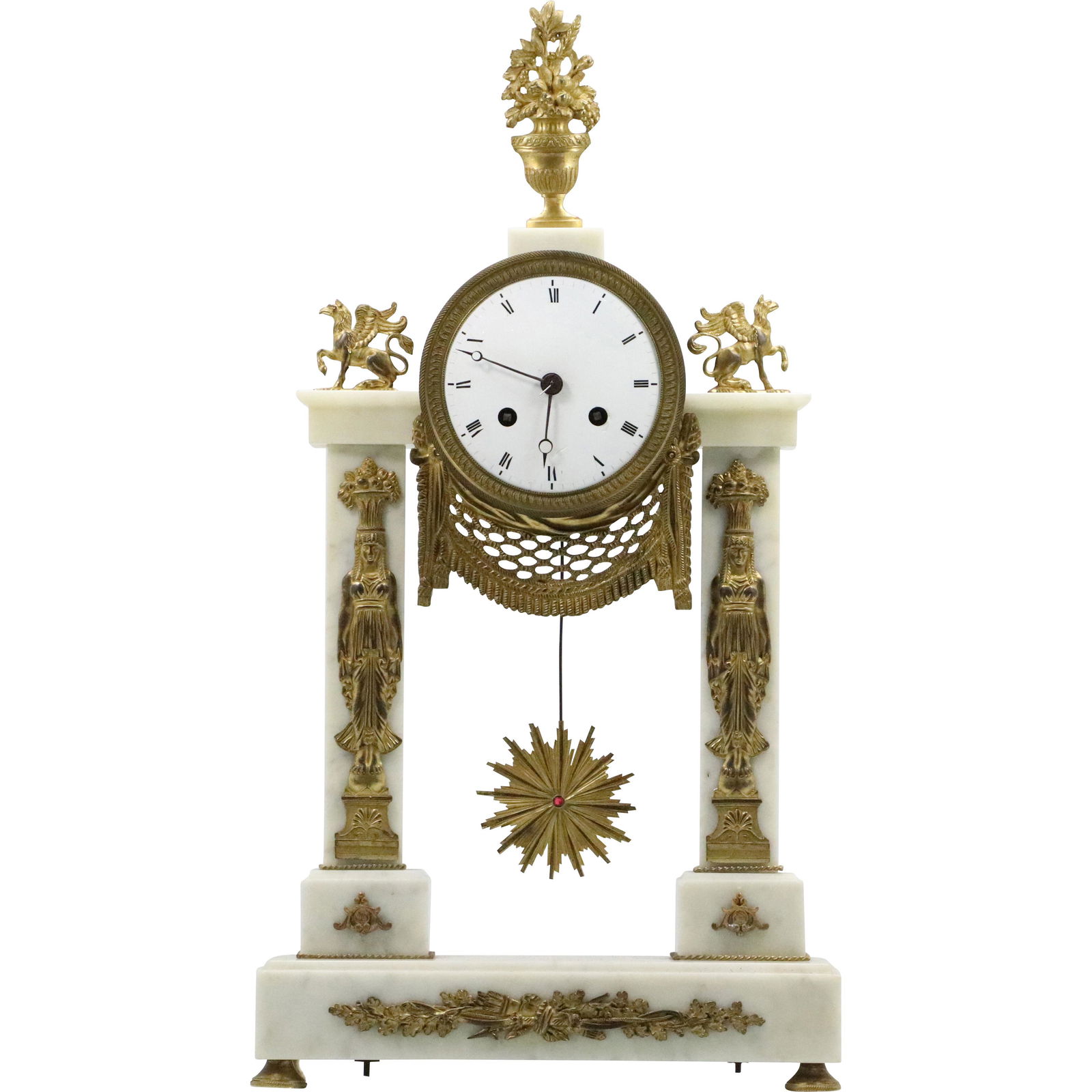 19th C White Mable & Bronze French Empire Column Clock (1 of 11)