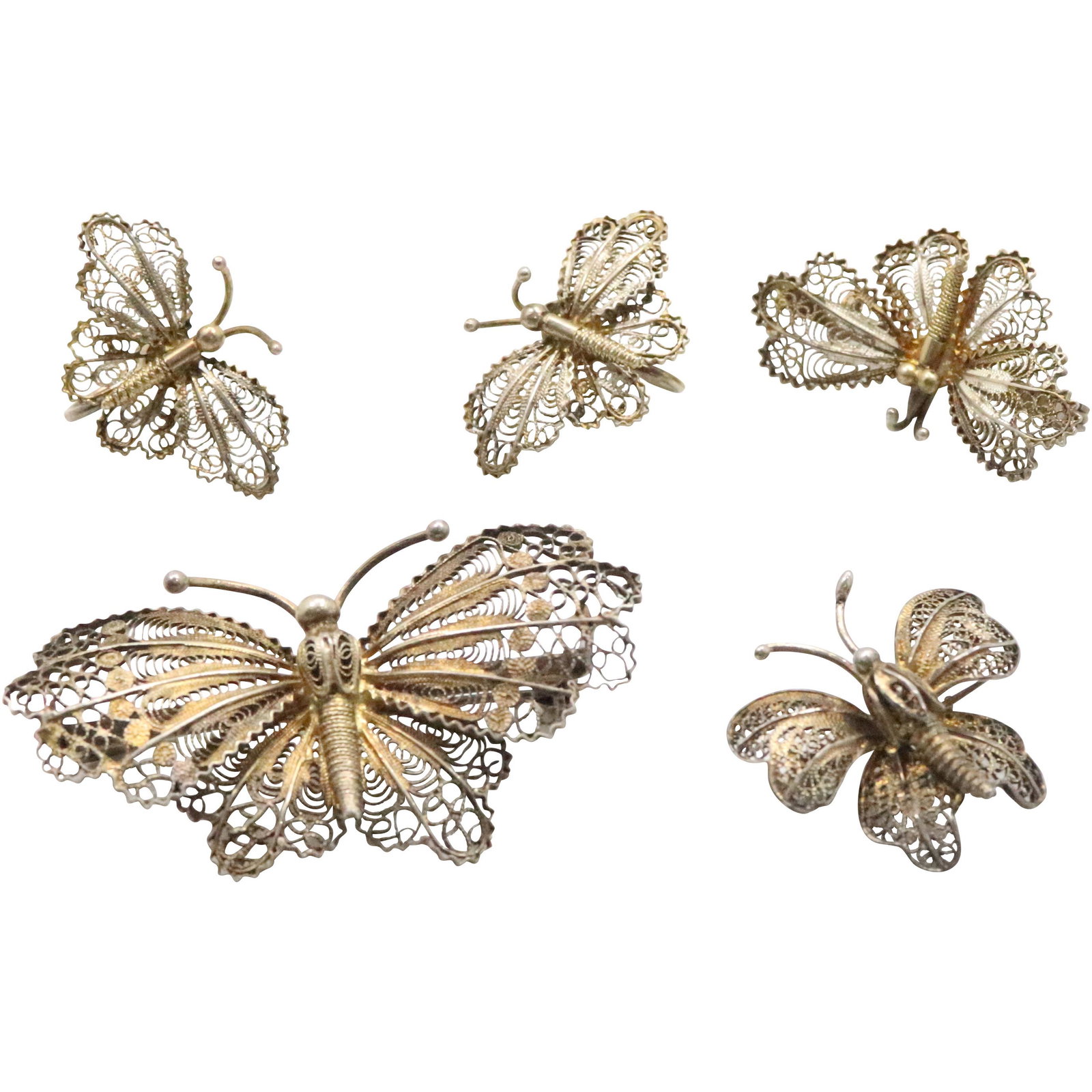 800 Silver Filigree Butterfly Brooch, Pins, Earring Set (1 of 6)