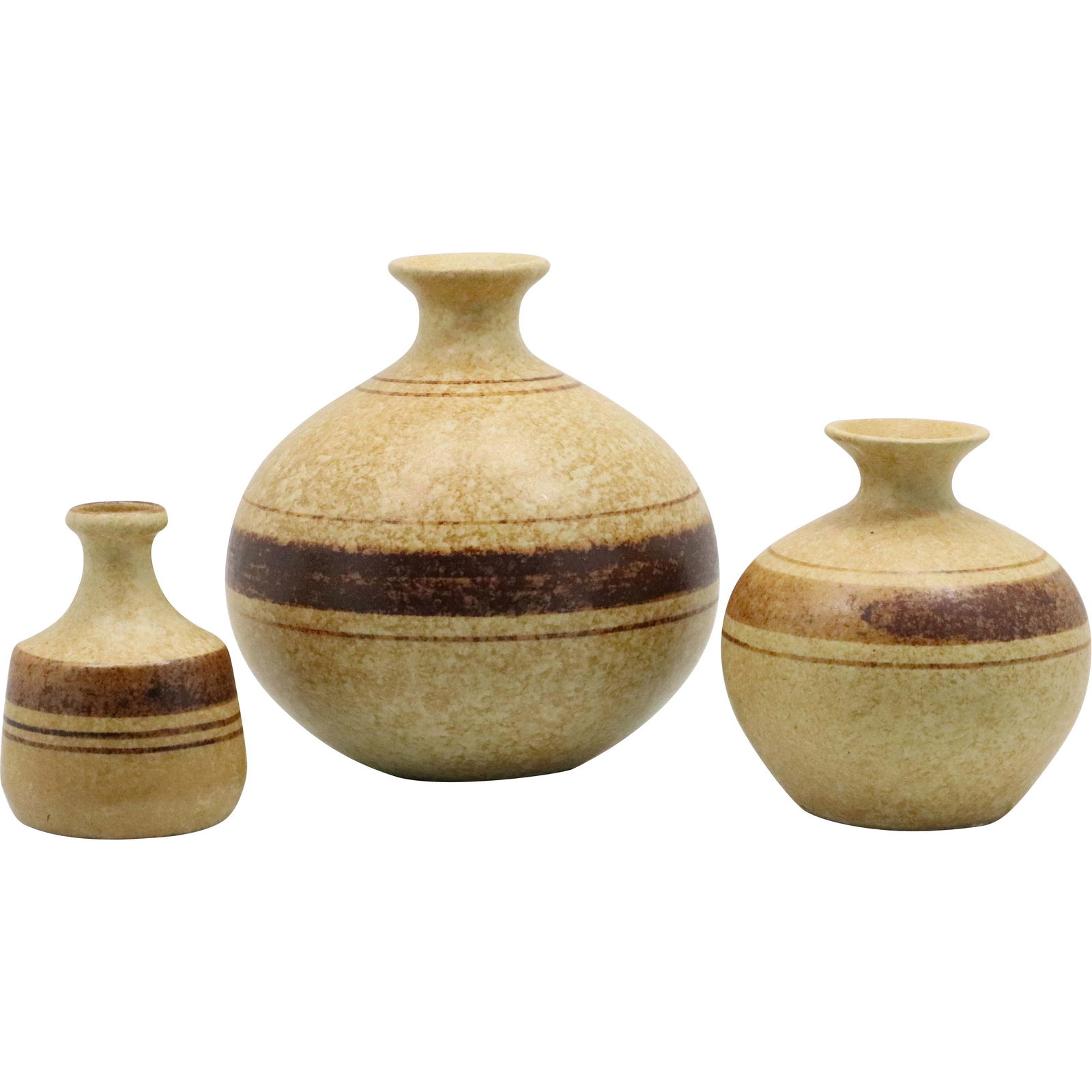 3 Assorted Tan & Brown Bands Studio Art Pottery Vases (1 of 12)