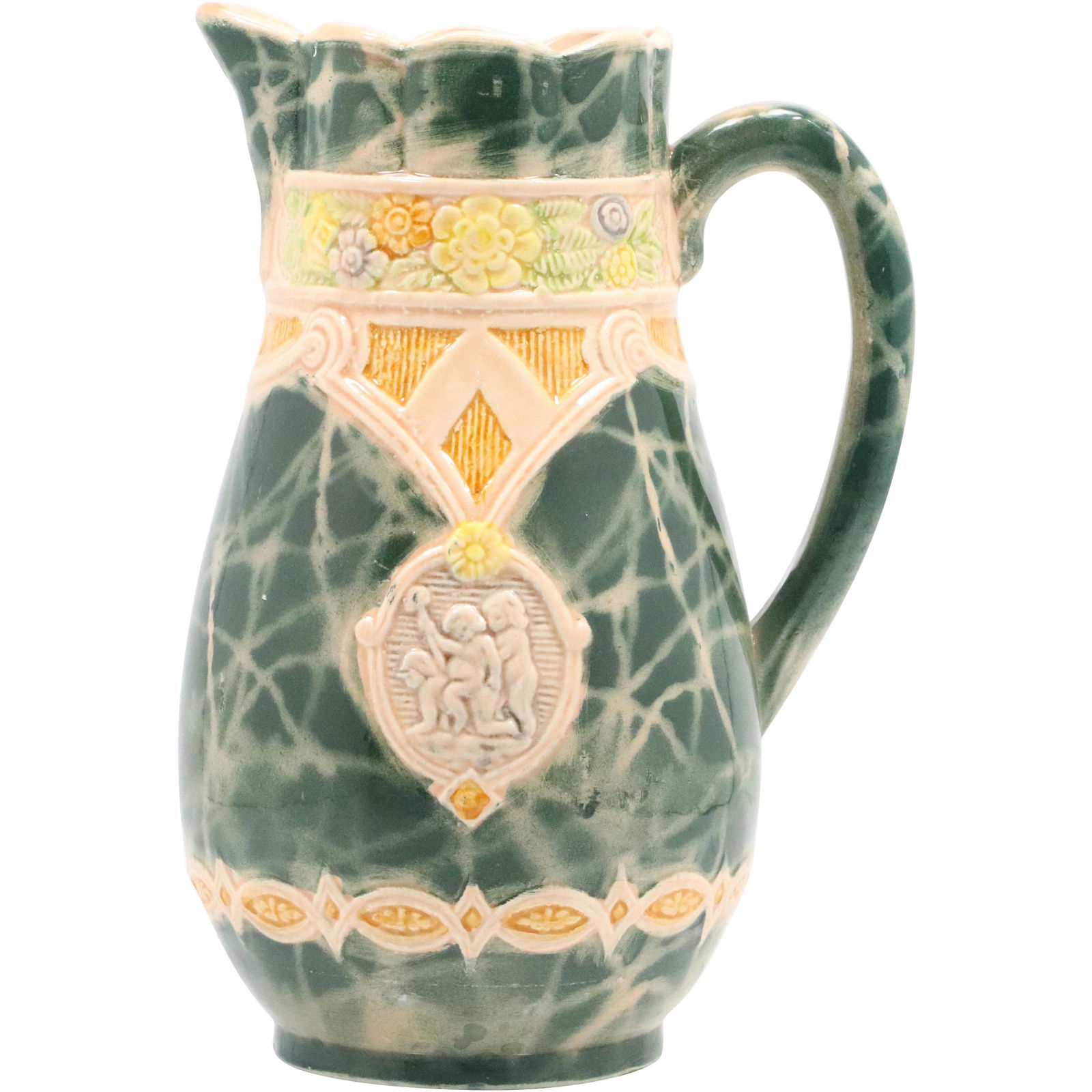 Art Nouveau Majolica Water Pitcher with Putti Plaque (1 of 9)
