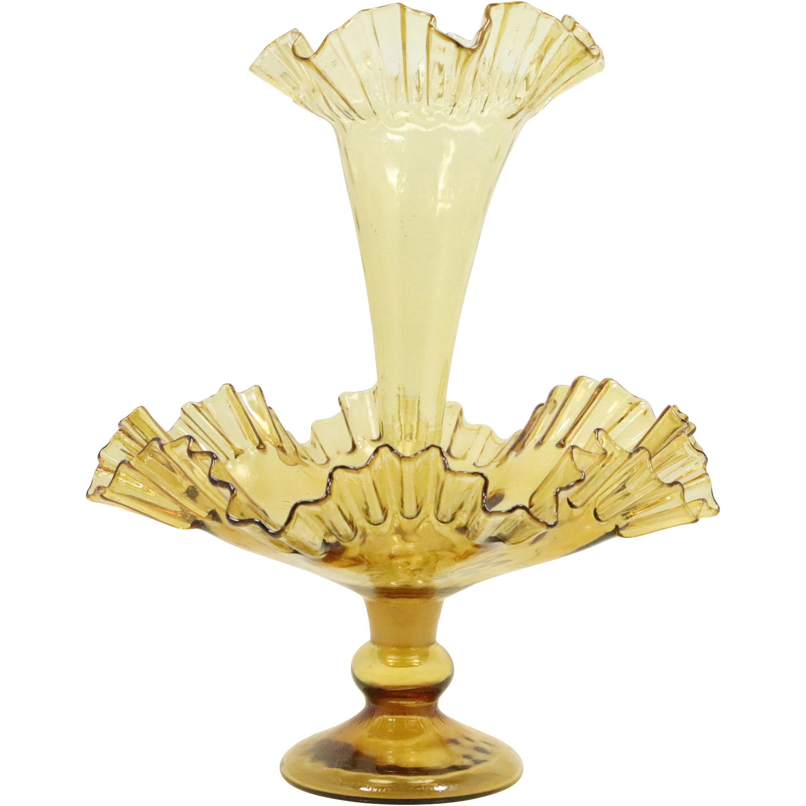 Victorian Two-piece Amber Color Art Glass Epergne (1 of 7)