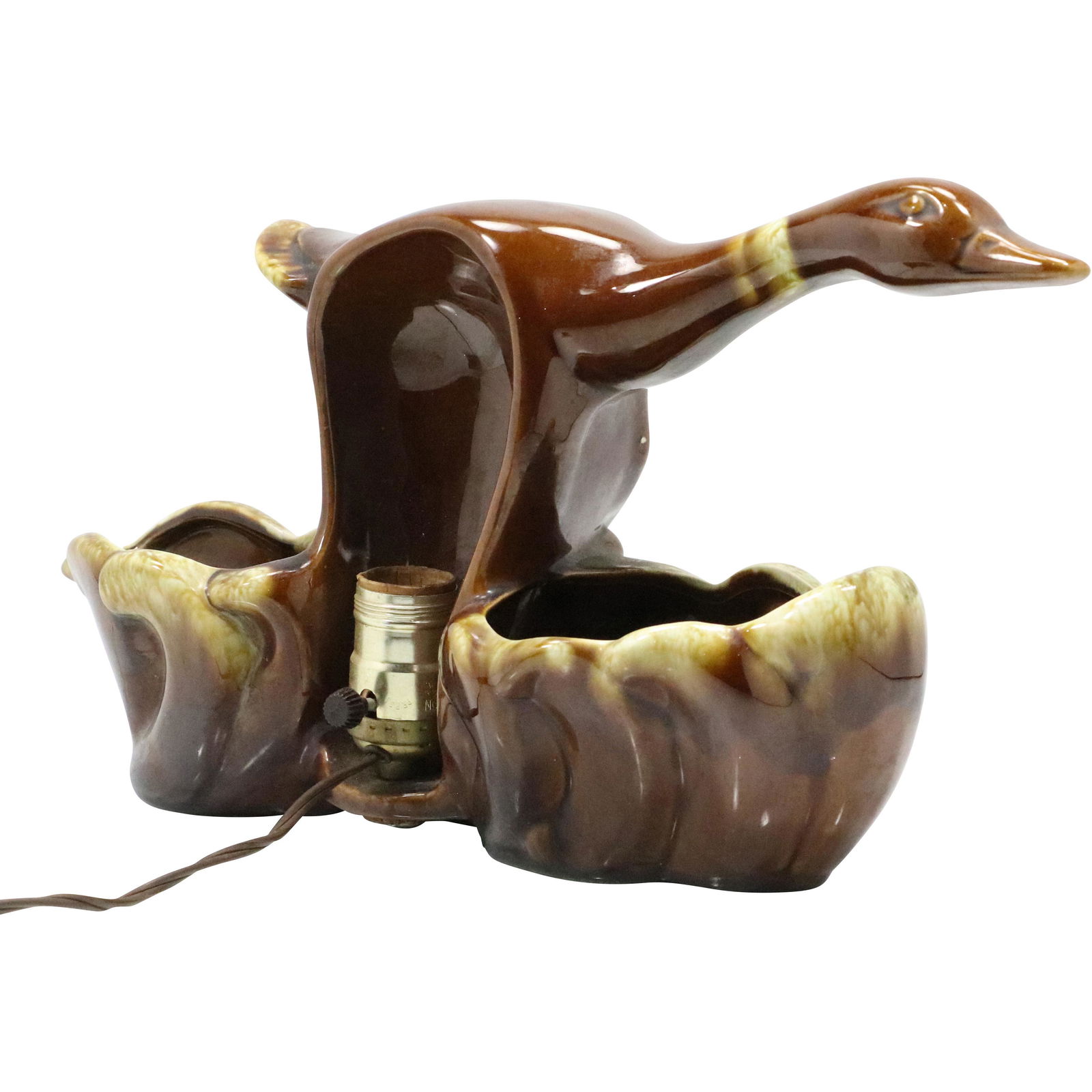 1950s Brown Glazed Ceramic Duck TV Lamp (1 of 10)