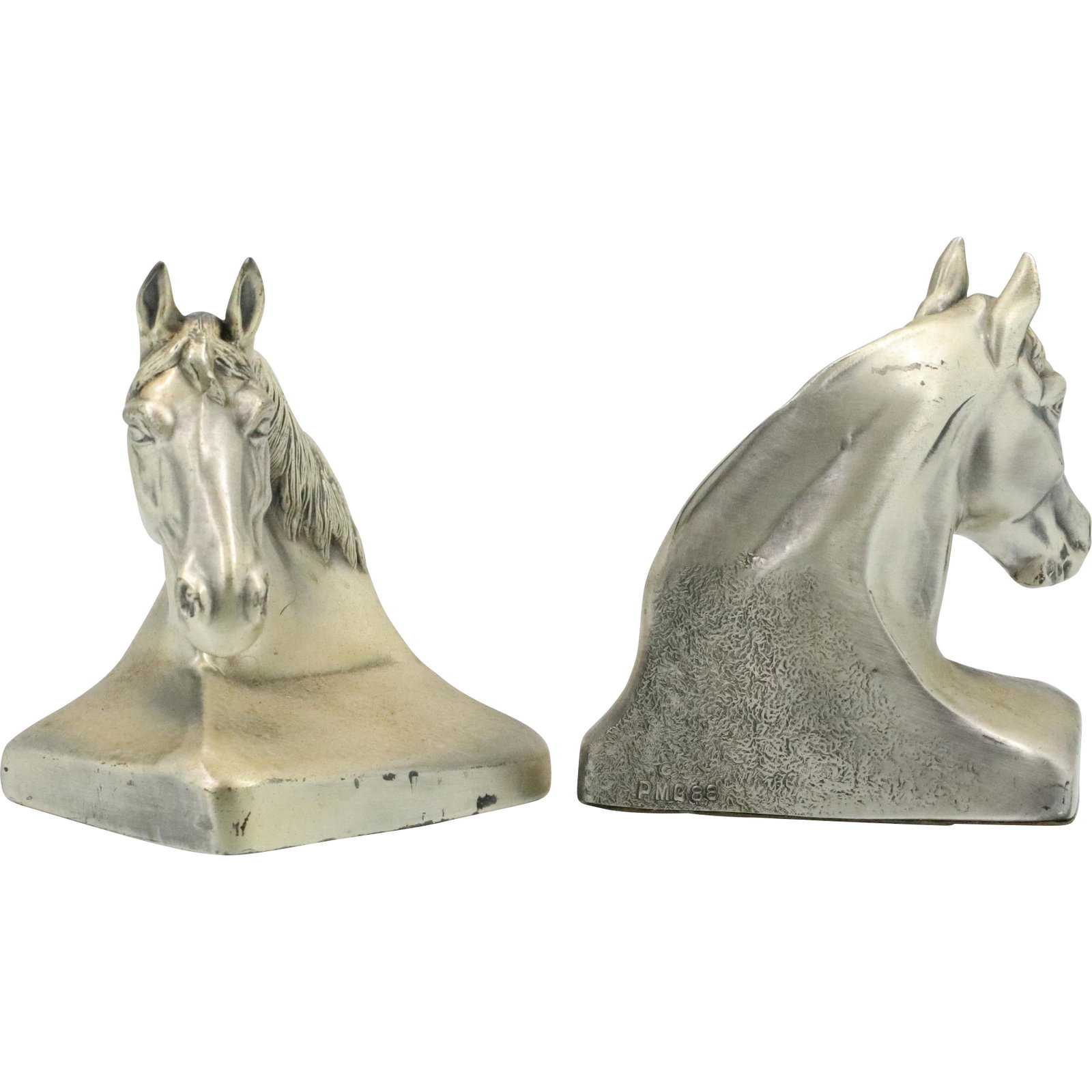 PM Craftsman Silver Tone Cast Metal Horse Head Bookends: PM Craftsman Silver Tone Cast Metal Horse Head Bookends. Vintage. Original label. Size: 5.25h 4.5w