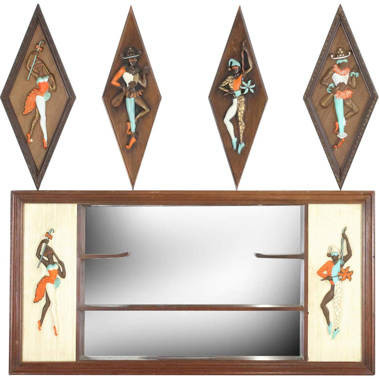 5 Pc Mid-Century Modern Wall Curio & 4 Harlequin Panels (1 of 15)