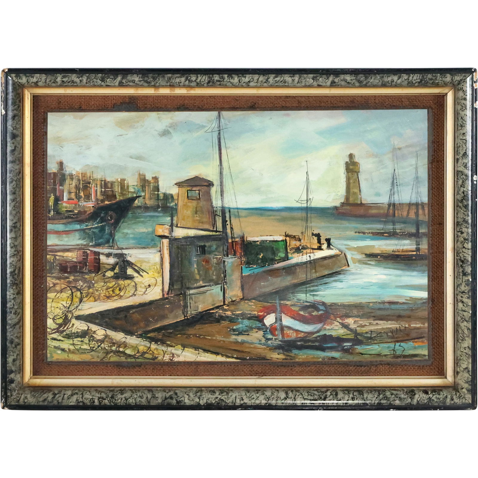 Mid-Century Modern Boats at Port Signed Dated 1965 (1 of 13)