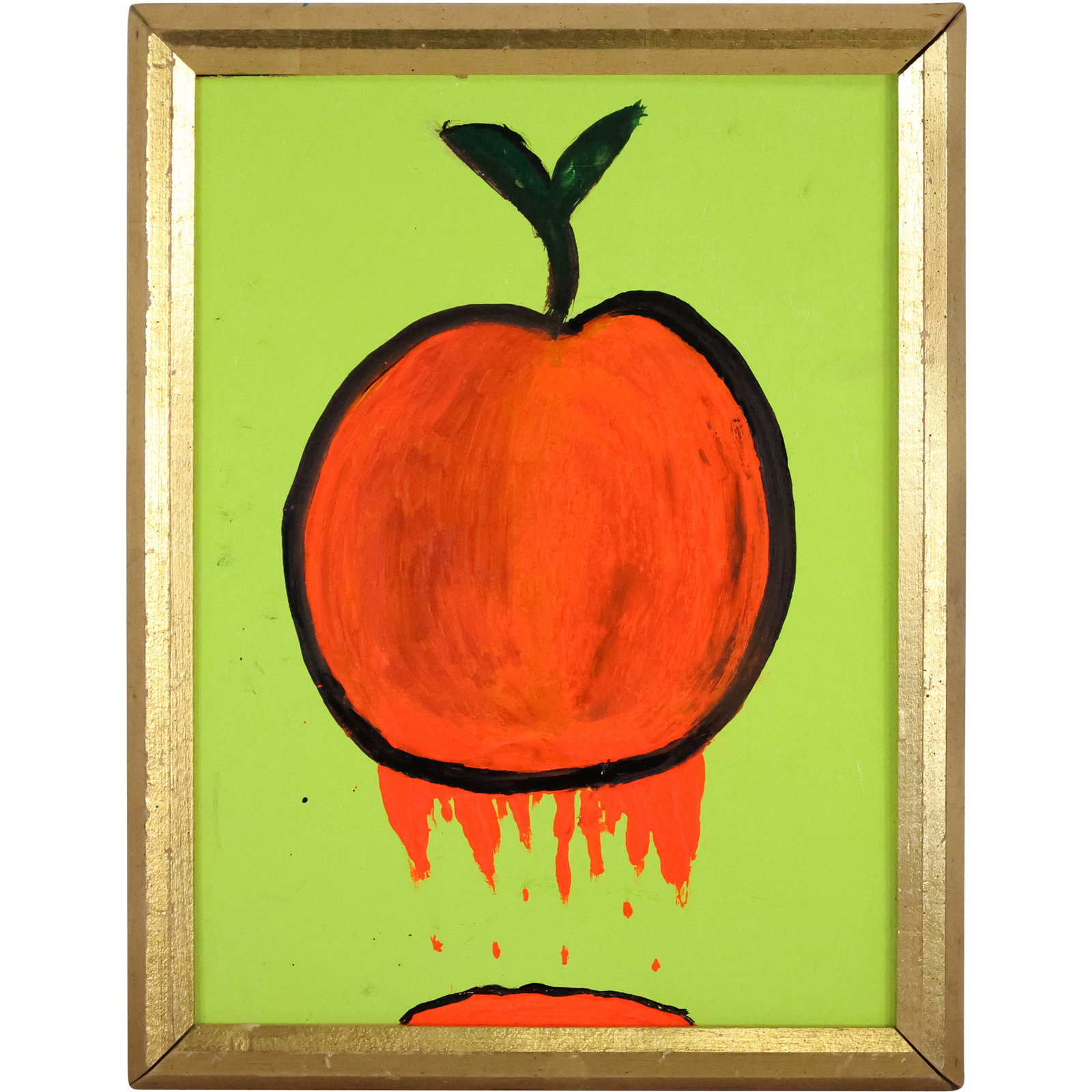 Thomas Pulgini, American, Oil/b Abstract Apple Painting: Thomas Pulgini, American, Oil/b Abstract Apple Painting. Oil on board. Signed on verso. Framed. Well listed American Artist. Size: 15.25 x 11.75, outside of frame: 17 x 13. ASKart: Thomas Pulgini, Bor