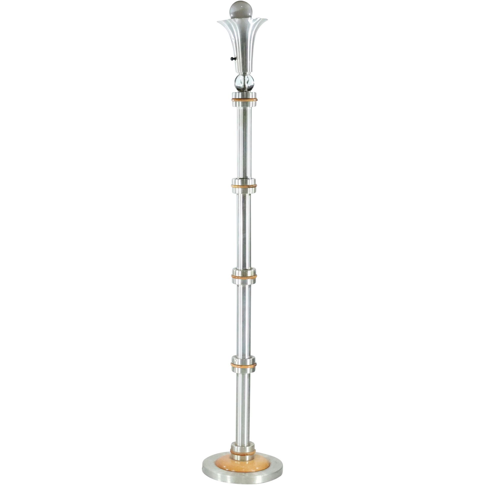 Mid-Century Modern Brushed Aluminum Wood Torchere Lamp (1 of 7)