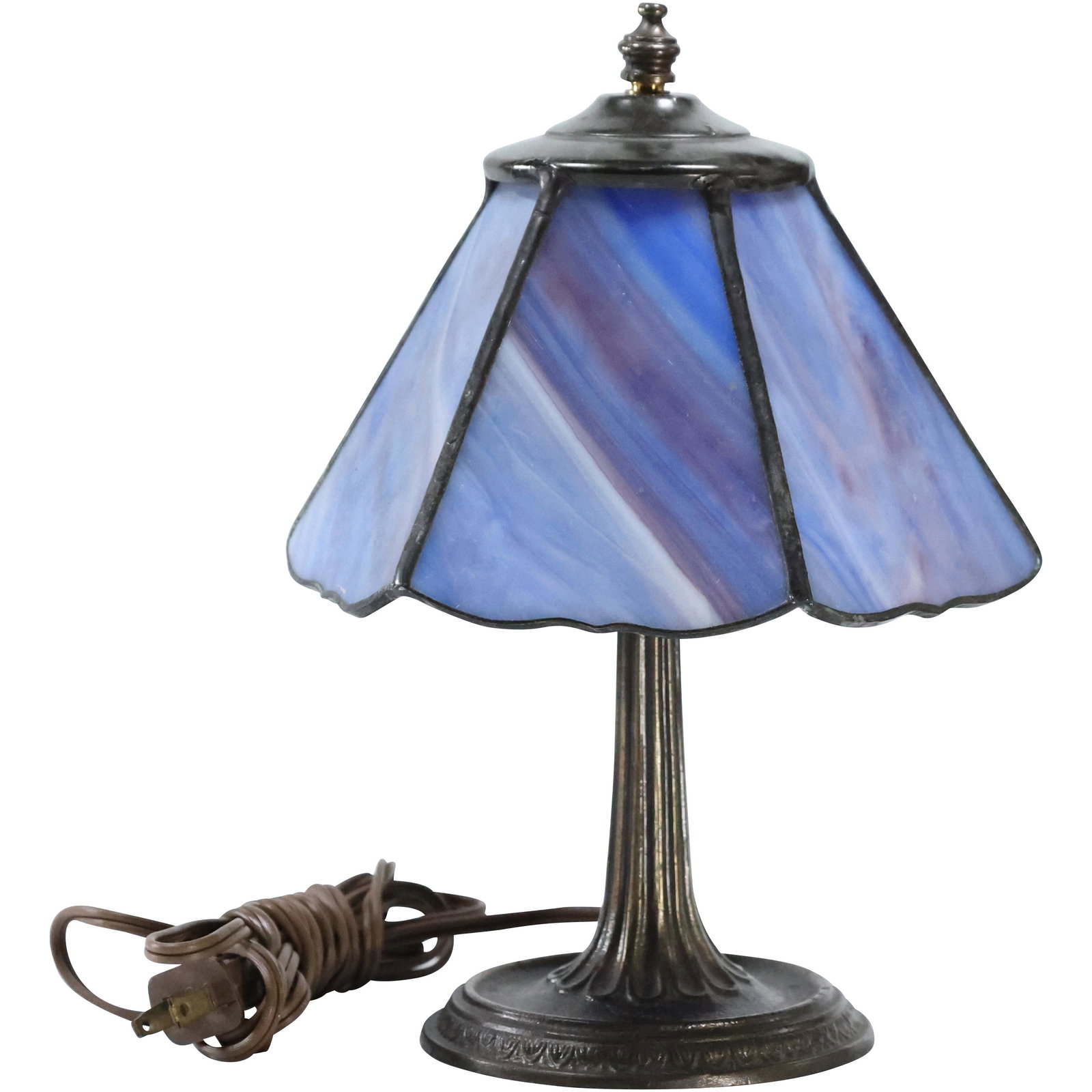 Decorator Blue Slag Glass Panel Shade Boudoir Lamp (1 of 7)