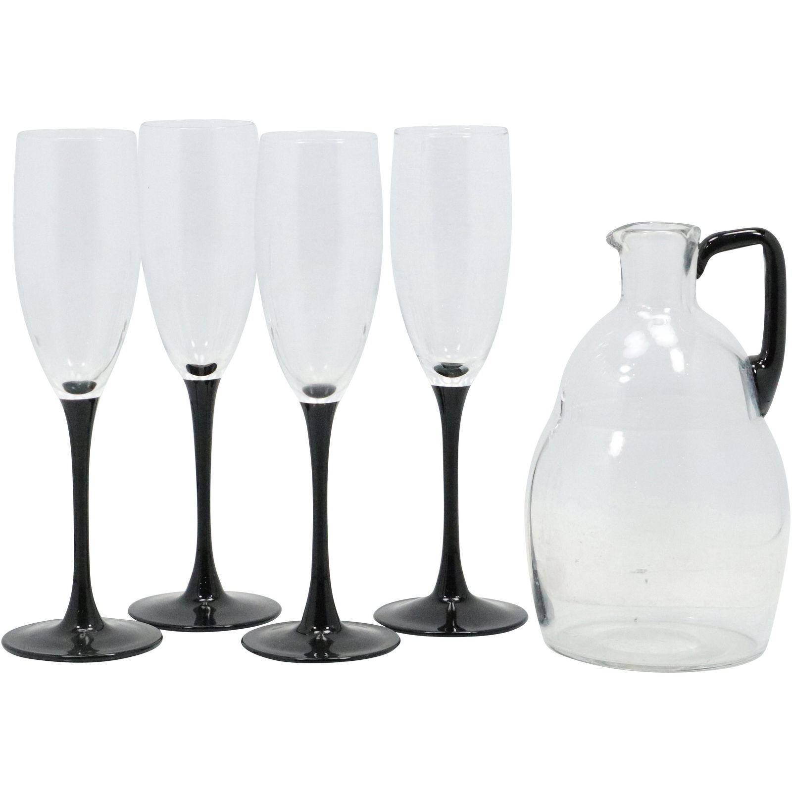 French Black Glass Handle Pitcher, 4 Black Stem Glasses (1 of 10)