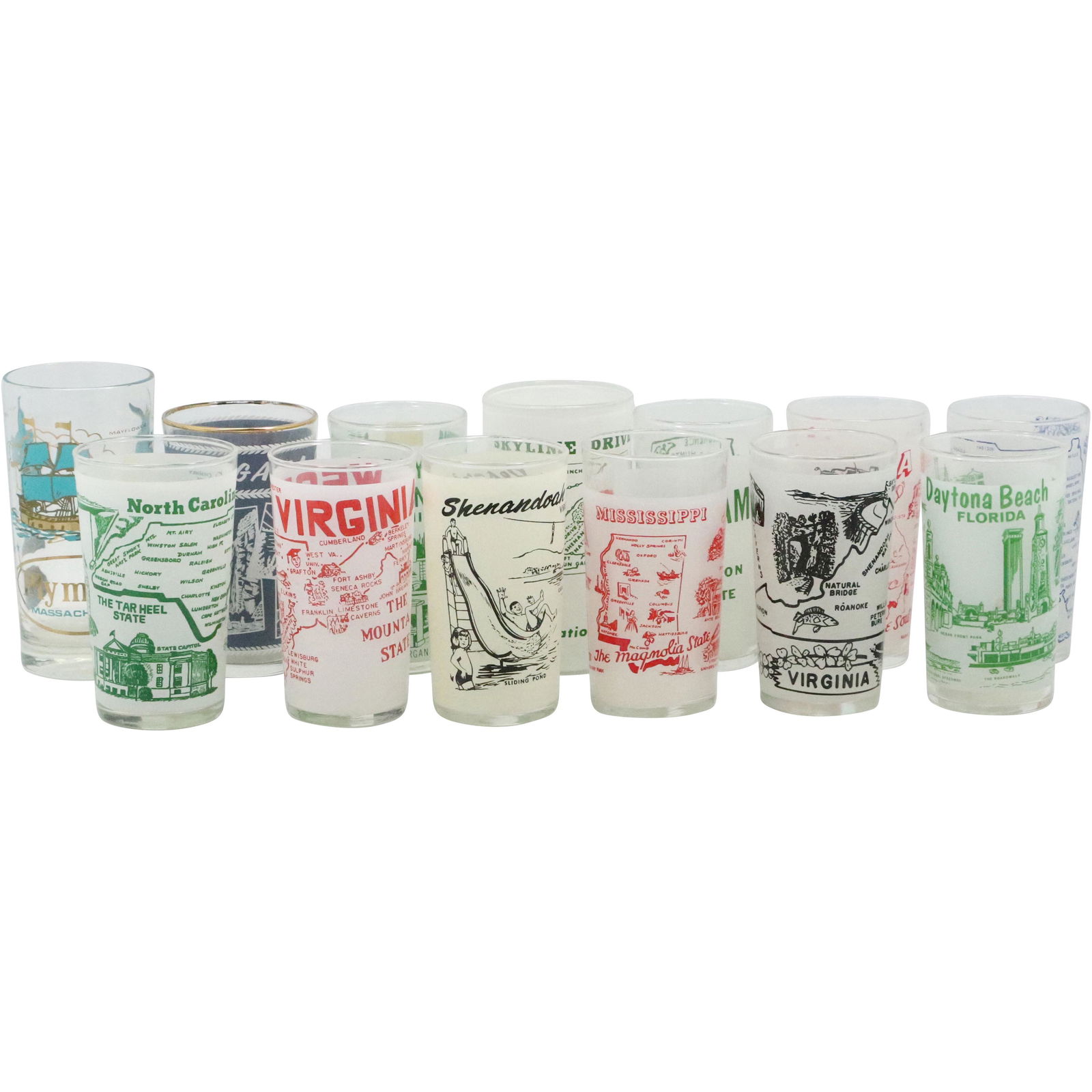 13 Assorted U.S. States Lithographic Drinking Glasses (1 of 10)