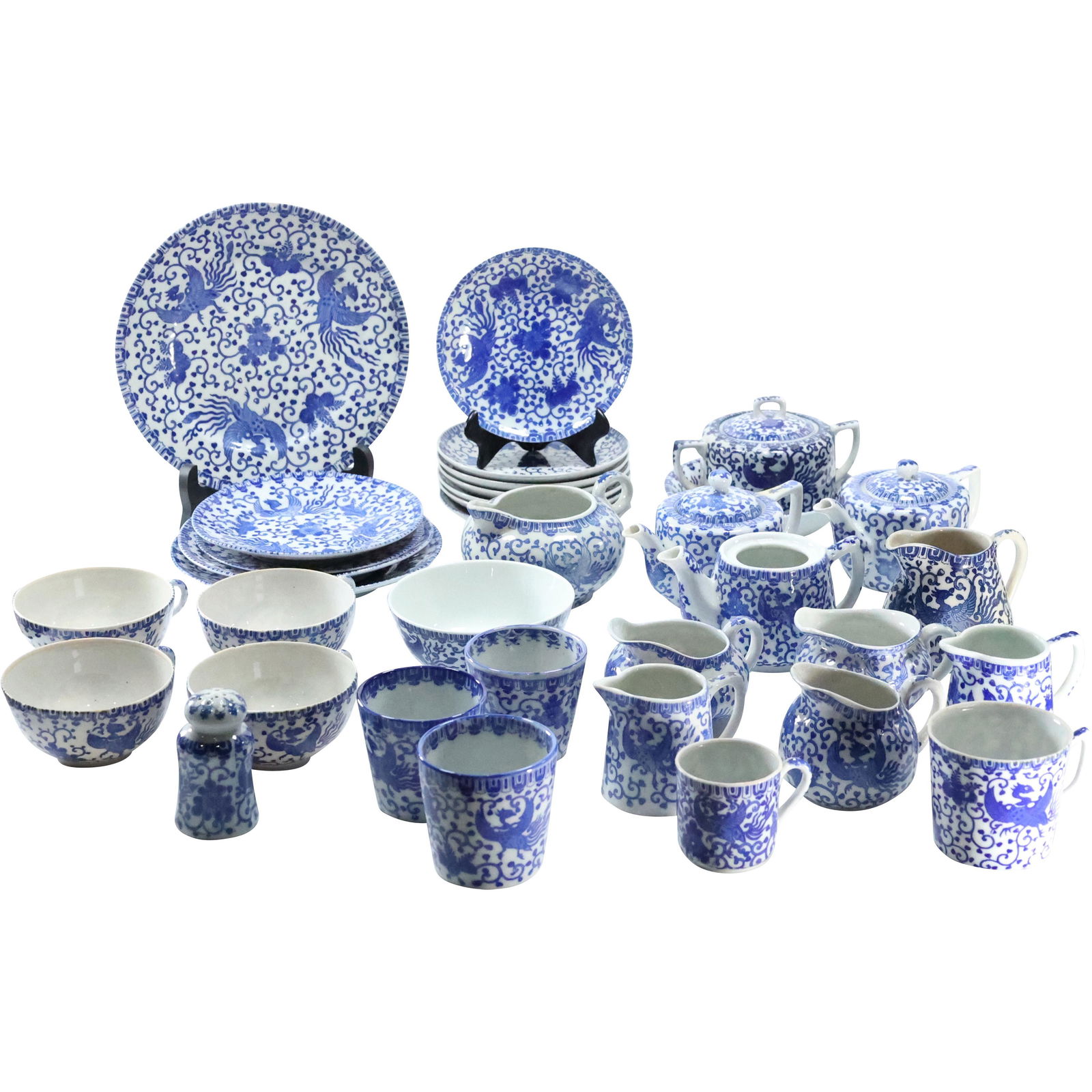 35 Pcs. Vintage PHOENIX BIRD Blue & White Porcelain (1 of 20)