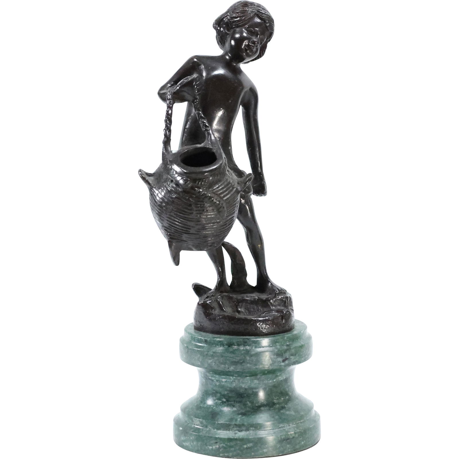 Bronze Peasant Boy Carrying Water Vessel on Marble Base (1 of 7)