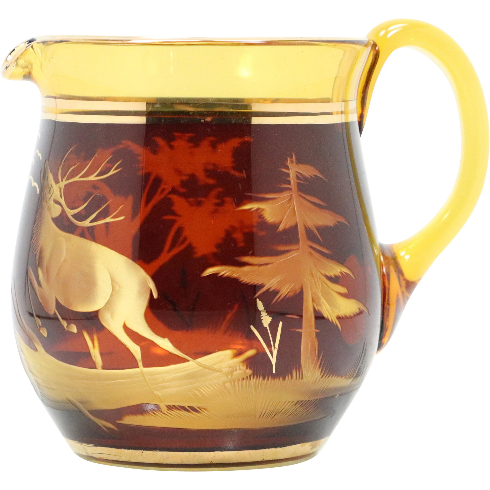 Mid-Century Egermann Ruby Flash Yellow Pitcher Bohemain (1 of 7)