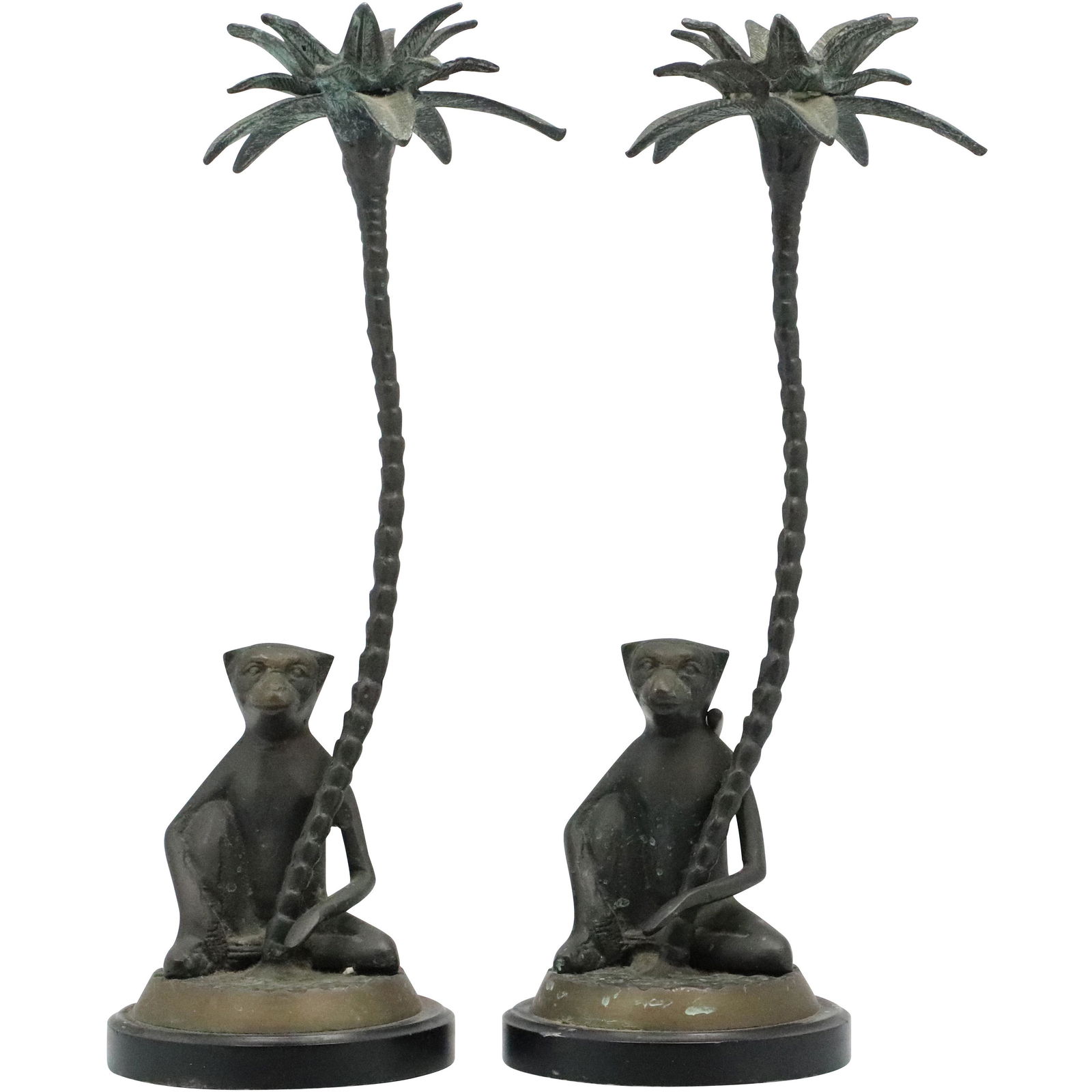 [2] Cast Bronze Monkey Under Palm Tree Candlesticks (1 of 12)