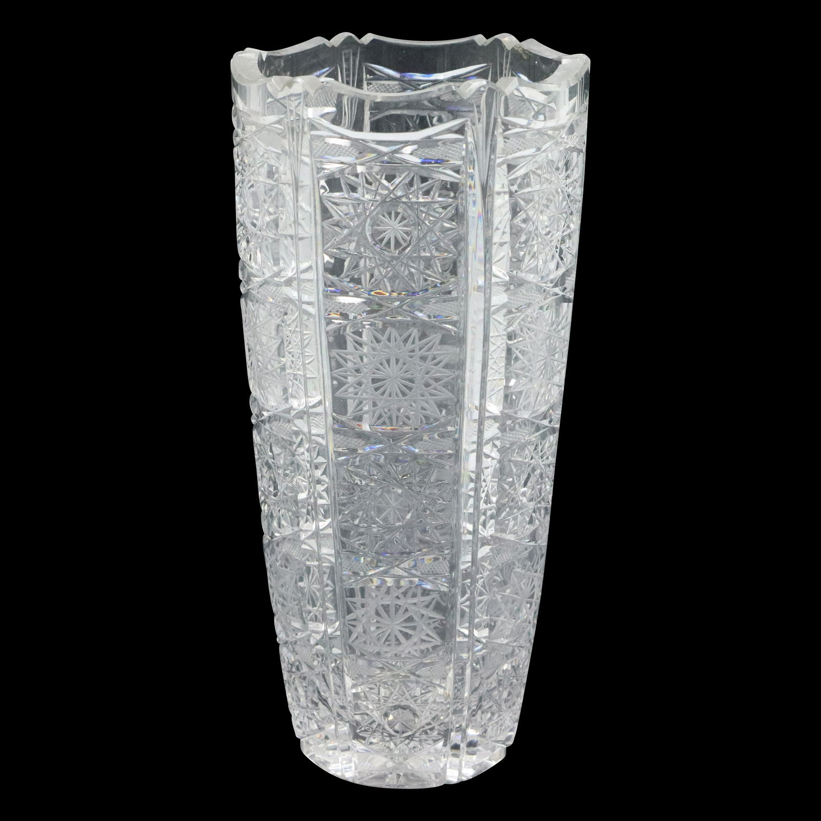 Tall Elegant Cut Glass Vase Busy Pinwheel Pattern (1 of 10)