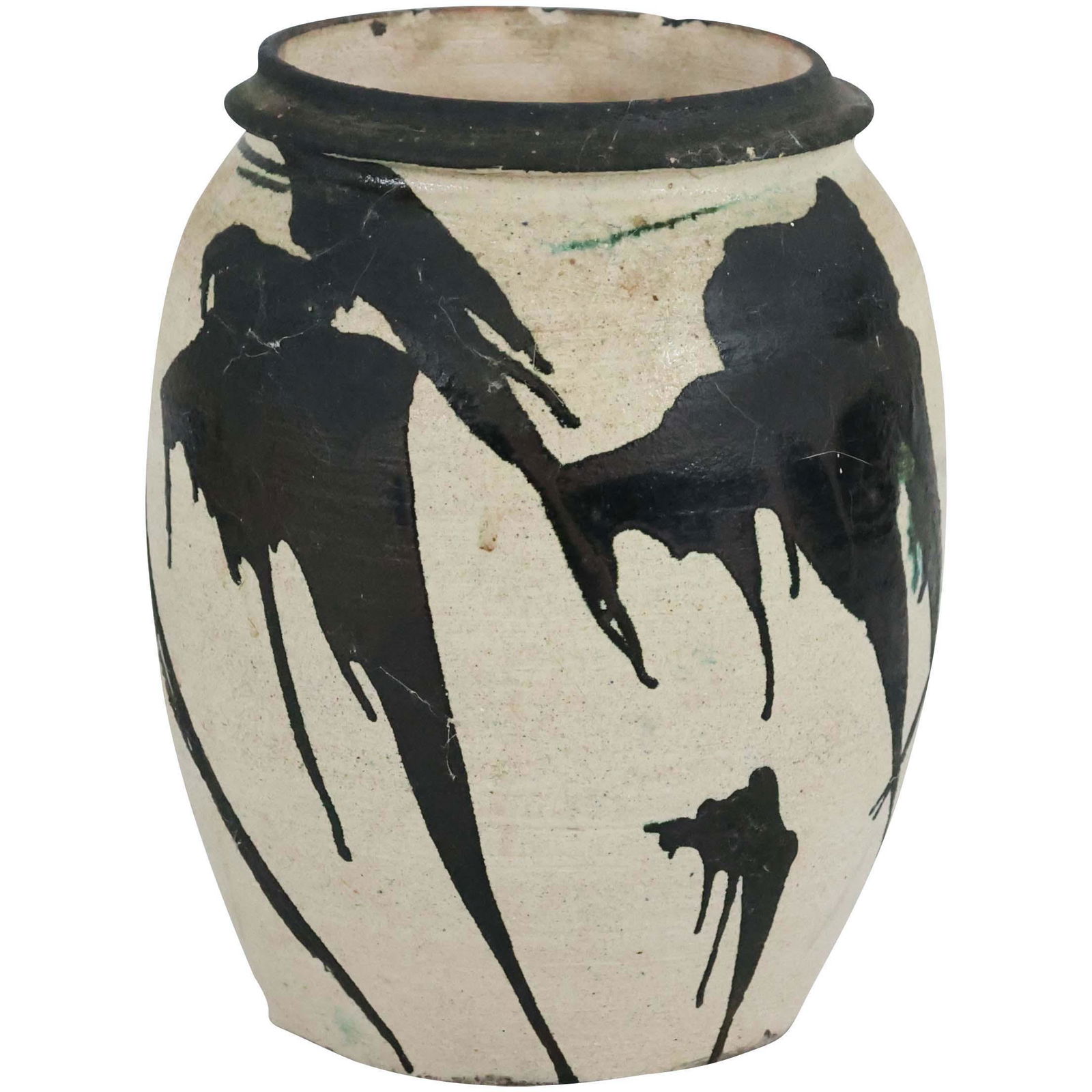 Raku Fired Black and White Abstract Ceramic Vase (1 of 4)