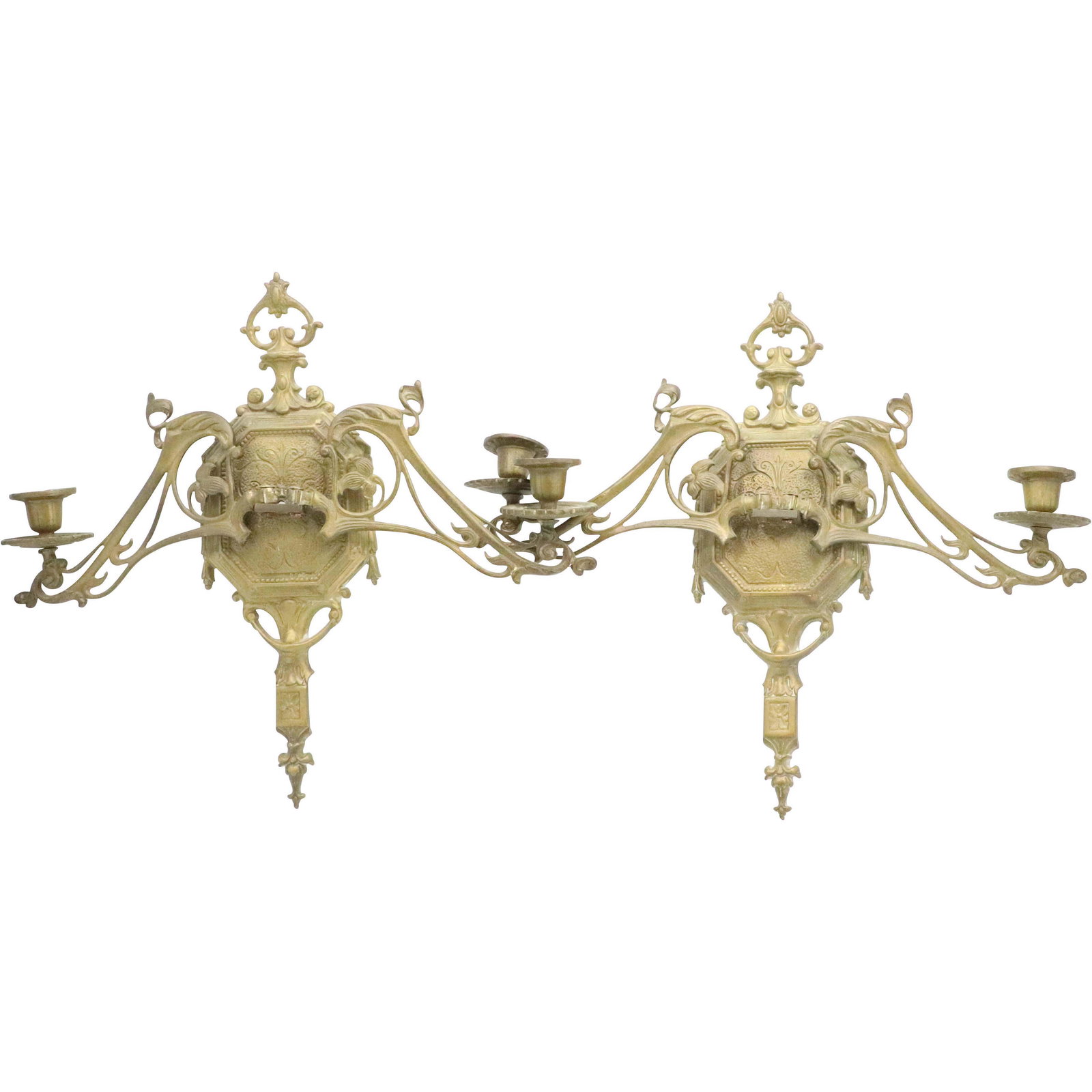 Pair Bronze Formal Regency 2-Light Candle Wall Sconces (1 of 12)
