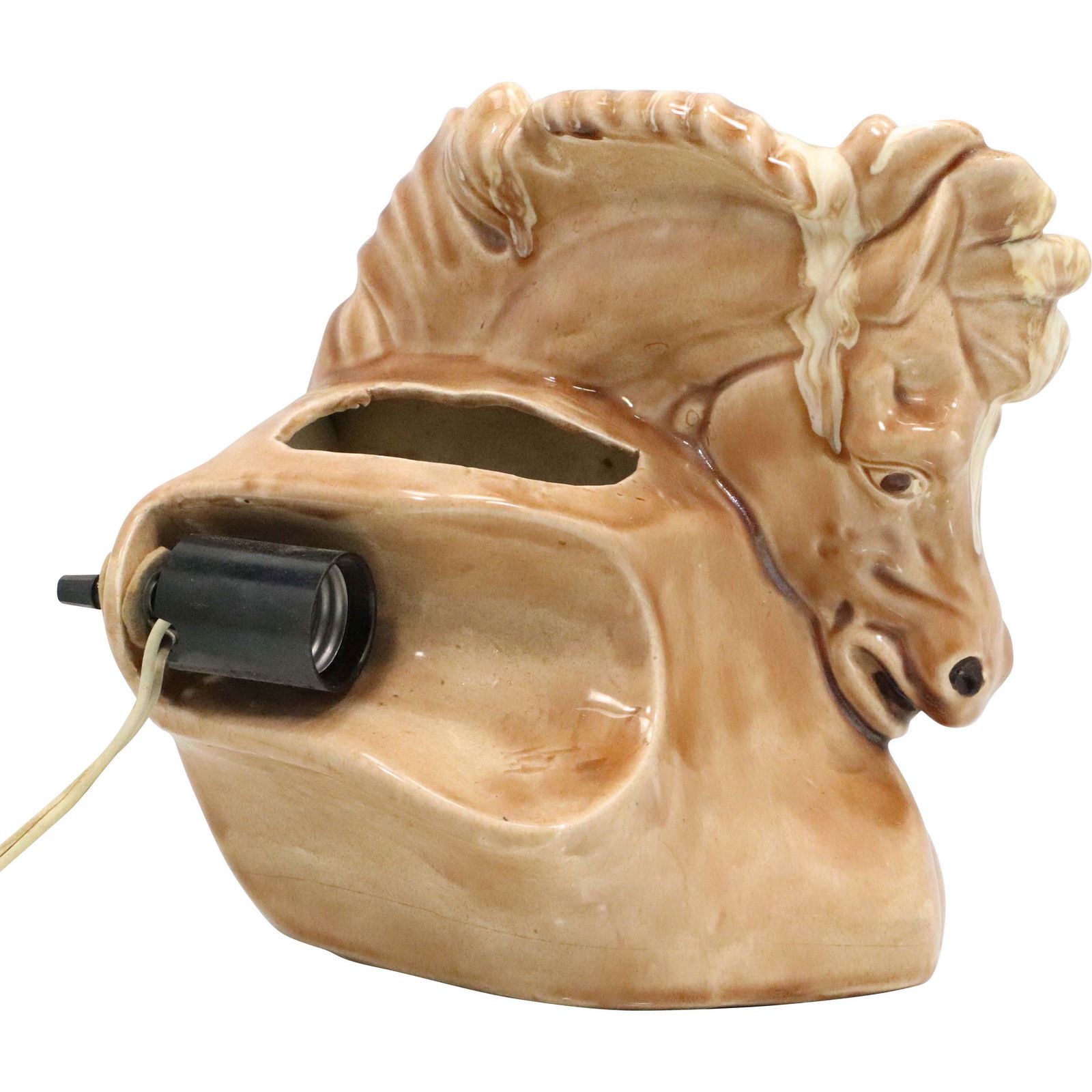 1950s Tan Glazed Ceramic Horse Head TV Lamp (1 of 11)