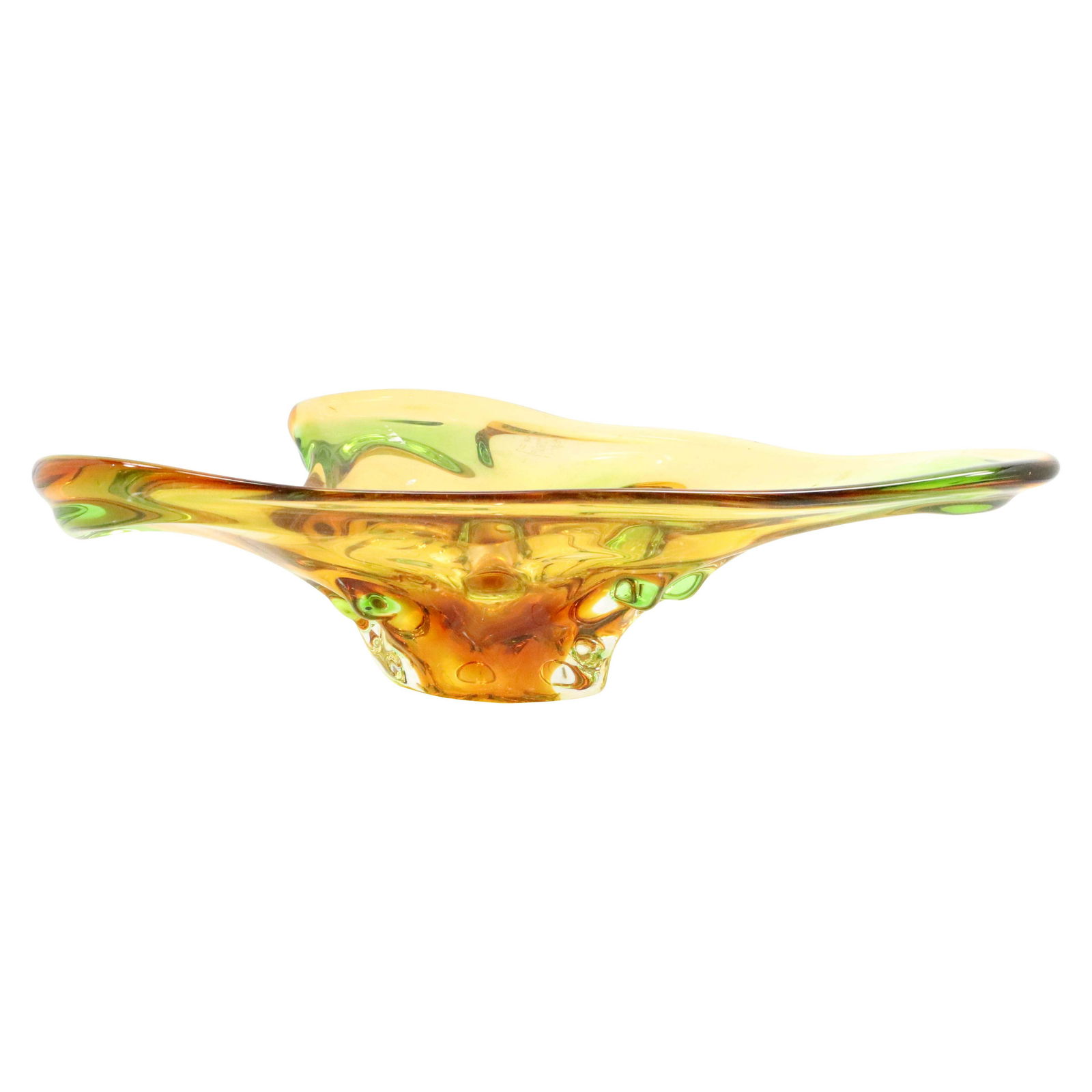 Murano Art Glass Amber & Green Amoeba Shape Bowl (1 of 11)