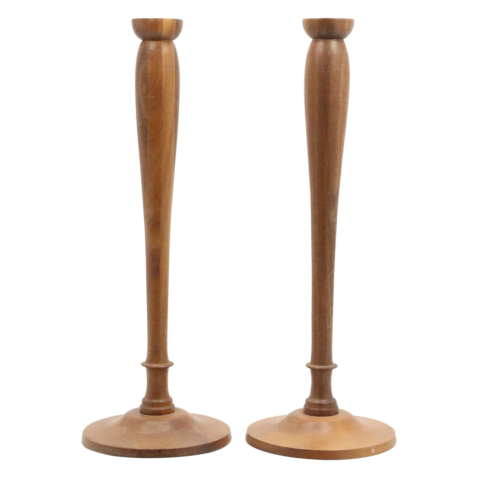 Pair Mid-Century Modern Tall Polished Wood Candlesticks (1 of 8)