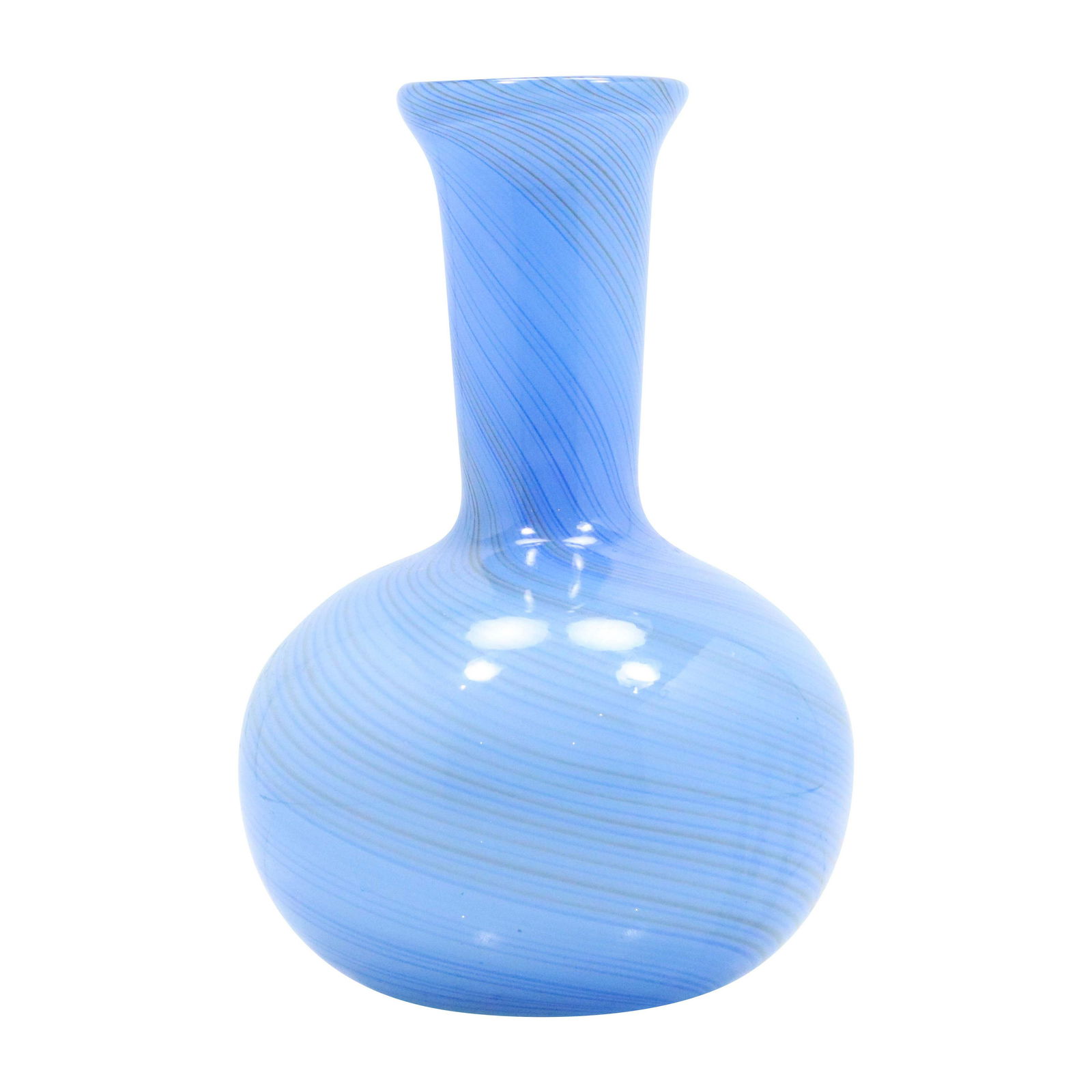 Italian Blue Swirl Art Glass Bottle Neck Vase (1 of 9)