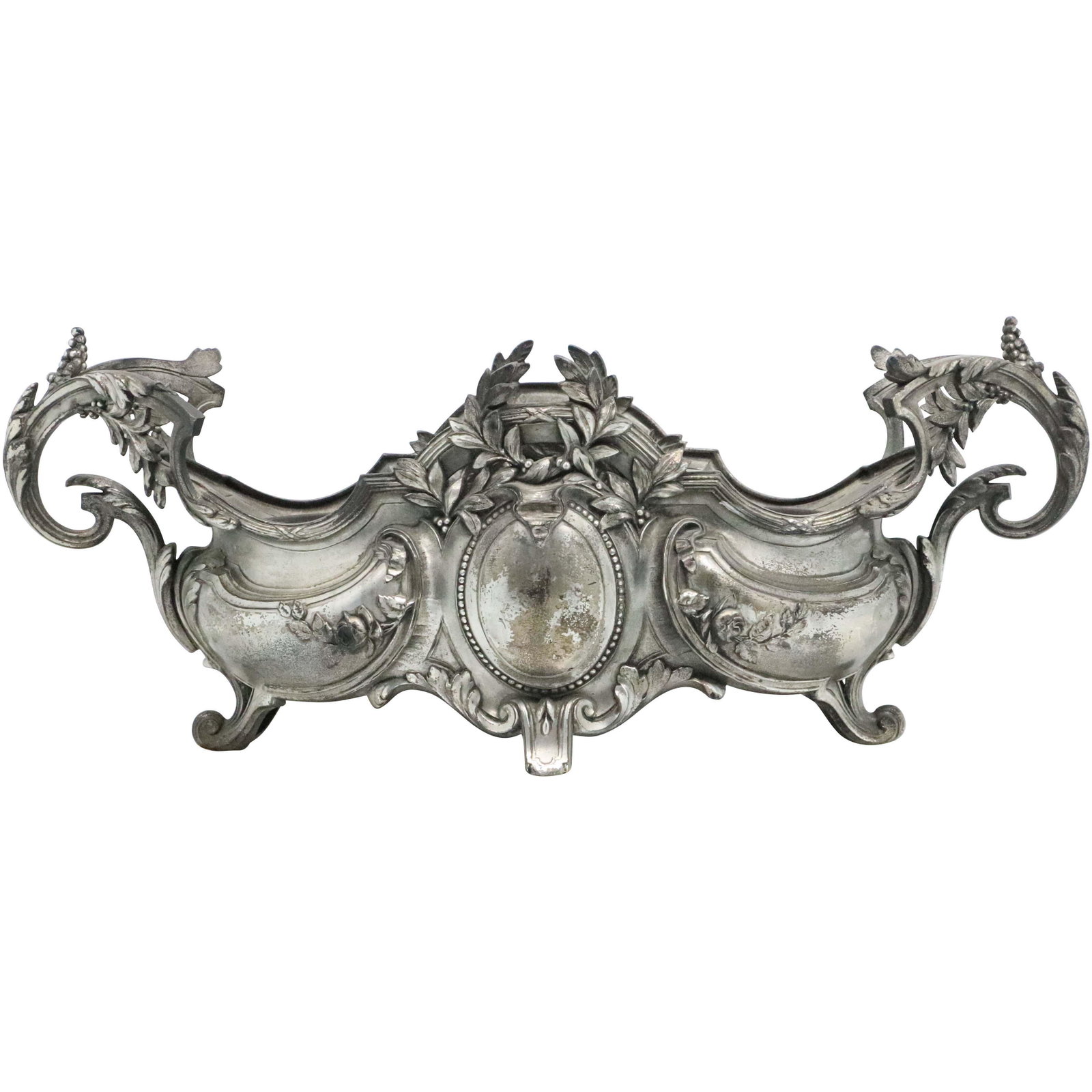 Italian Renaissance Silver Plate Fancy Fruit Bowl: Italian Renaissance Silver Plate Fancy Fruit Bowl with handles. Size: 6.75h 16.5w