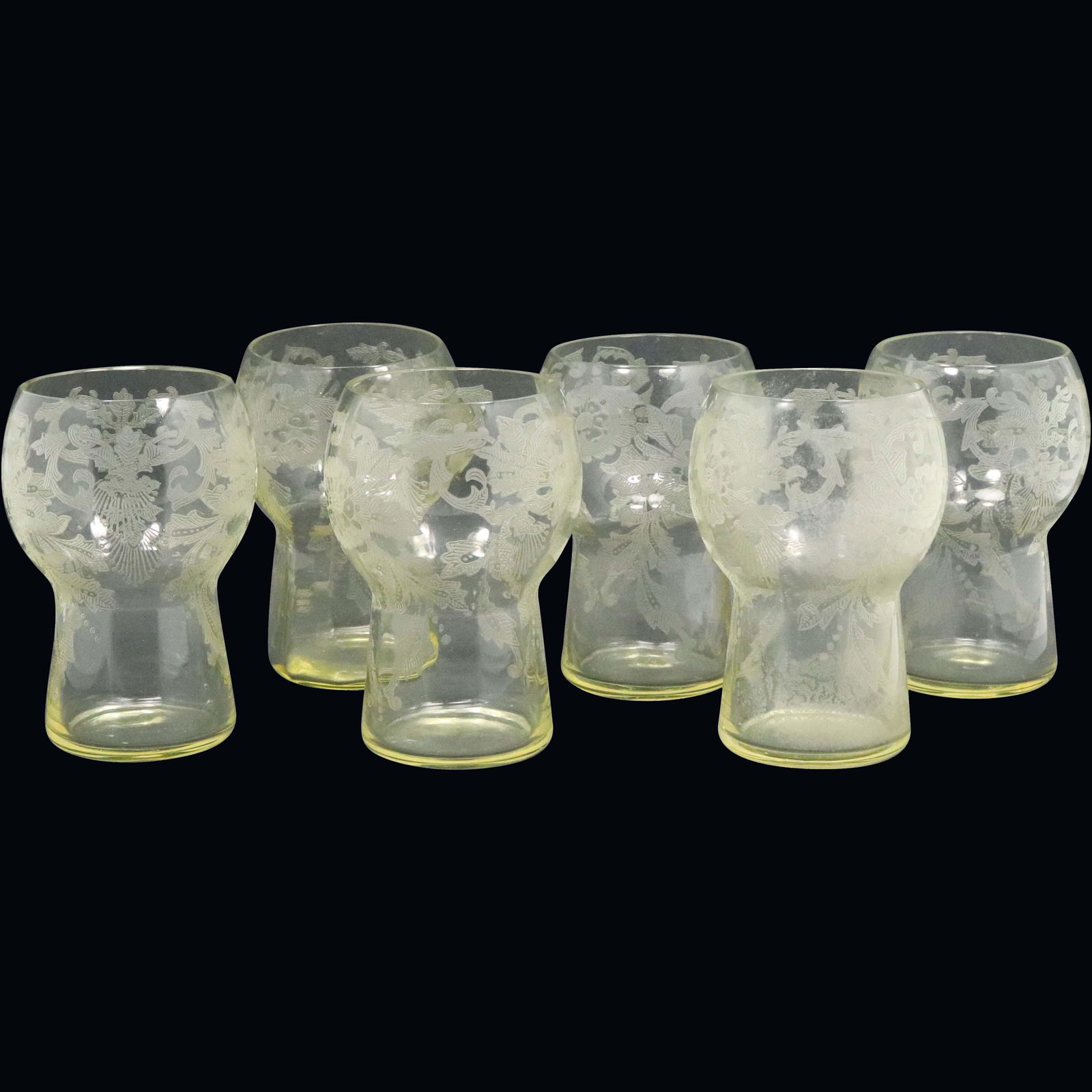[6] Elegant Vintage Yellow Glass Etched Goblets (1 of 9)