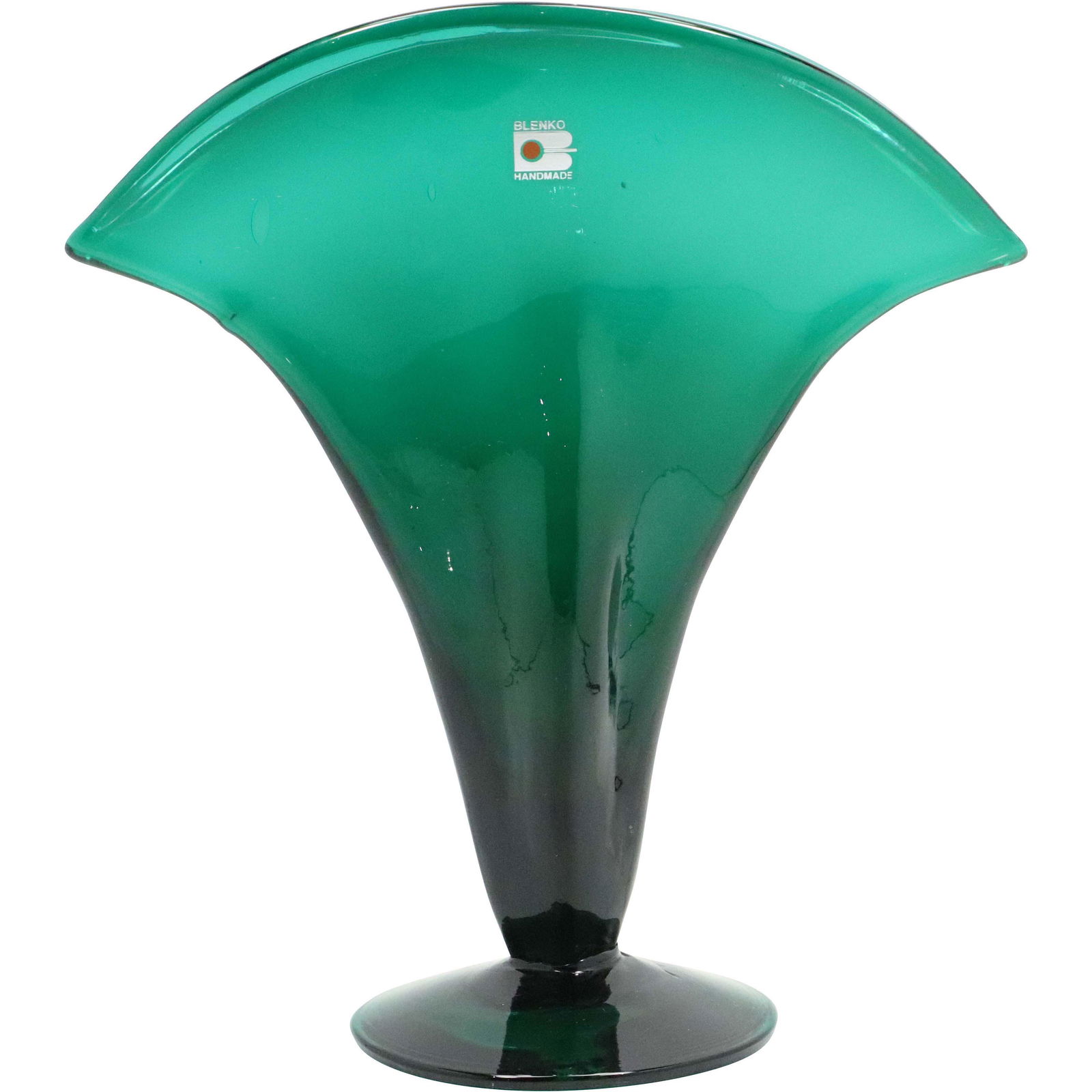 BLENKO Hand Made Green Glass Fan Vase with Label (1 of 10)