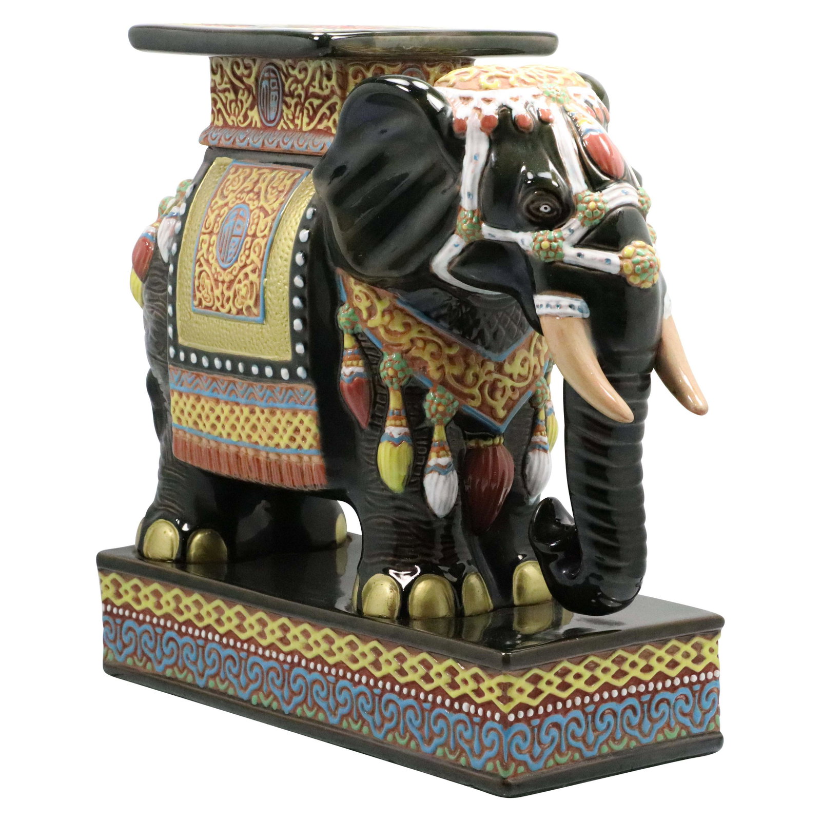 Asian Elephant Garden Seat Fancy Glazed Ceramic: Asian Elephant Garden Seat Fancy Glazed Ceramic. Size: 15.75h 18w