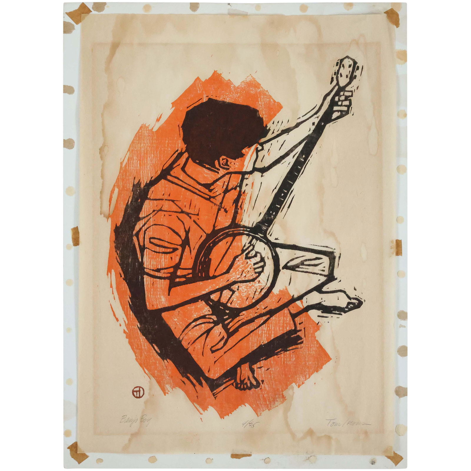 Tom Irons #4/25 Banjo Boy Vintage Wood Cut (1 of 8)