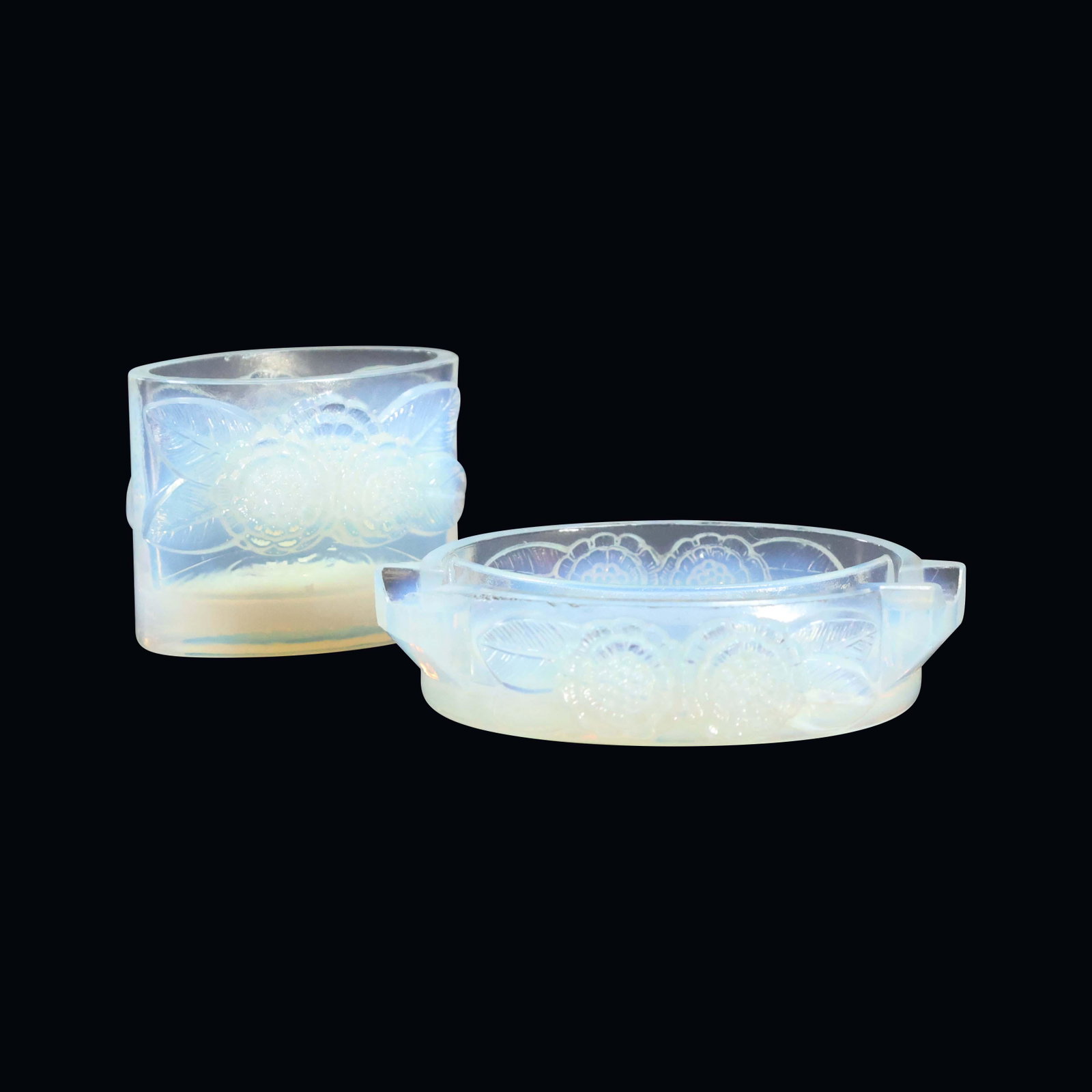 [2] Sabino Glass Opalescent Glass Bowl & Vase: [2] Sabino Glass Opalescent Glass Bowl & Vase. Vintage. size: 1 x 5, 2.5 x 3