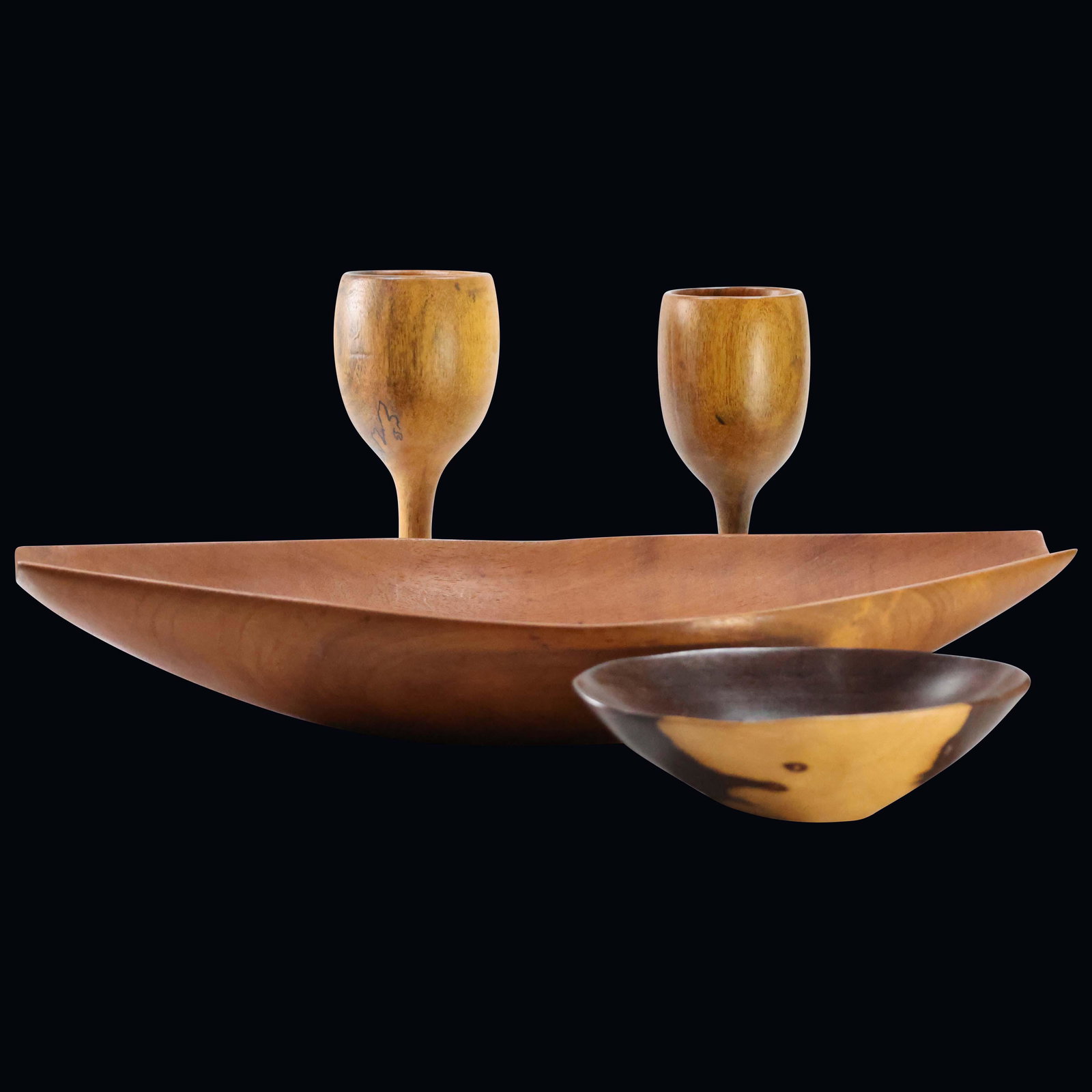4 Mid-Century Wooden Bowl, 2 Goblets David Auld, Bowl (1 of 12)