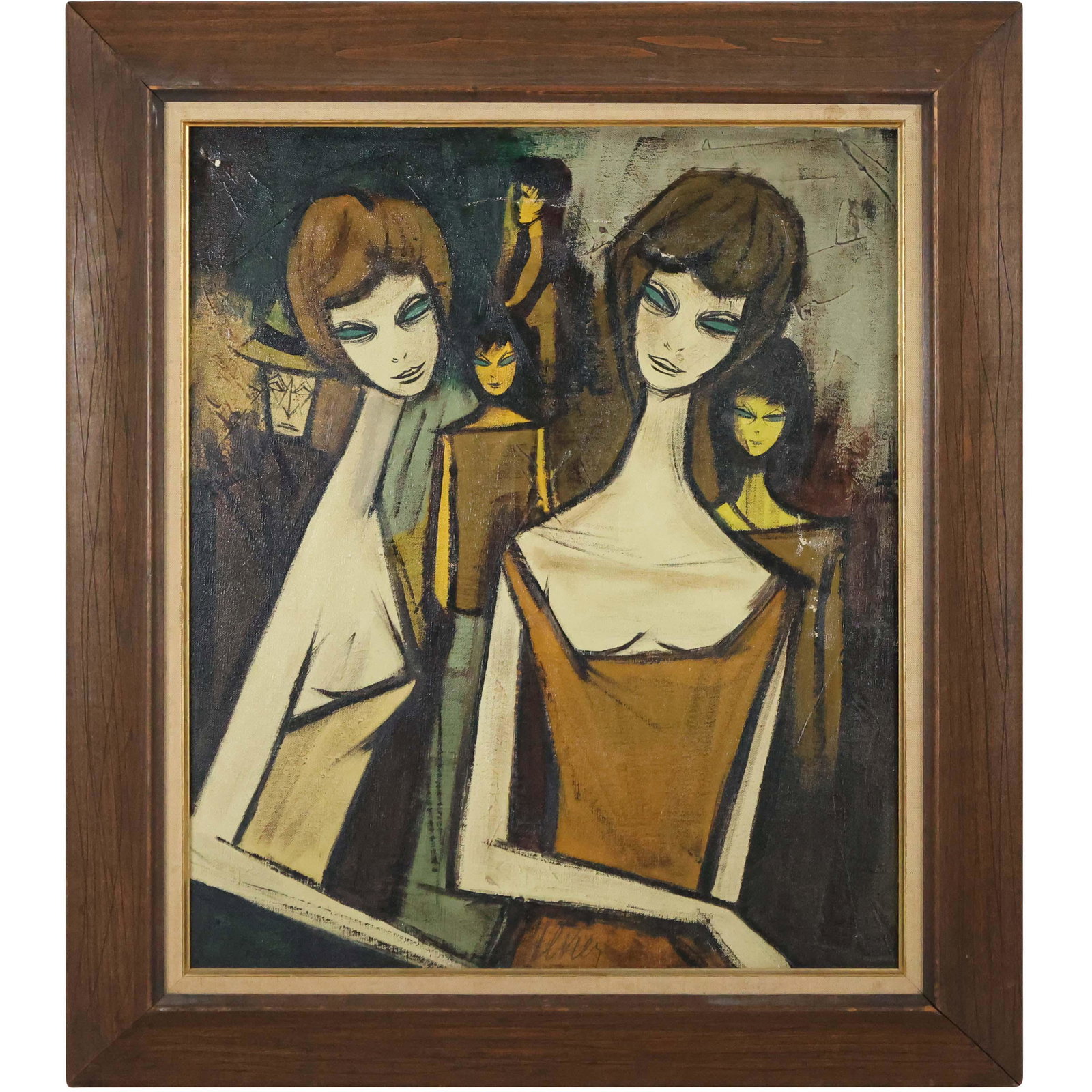 Charles Levier 1920-2003 Modernism Girls Oil/c Painting (1 of 10)