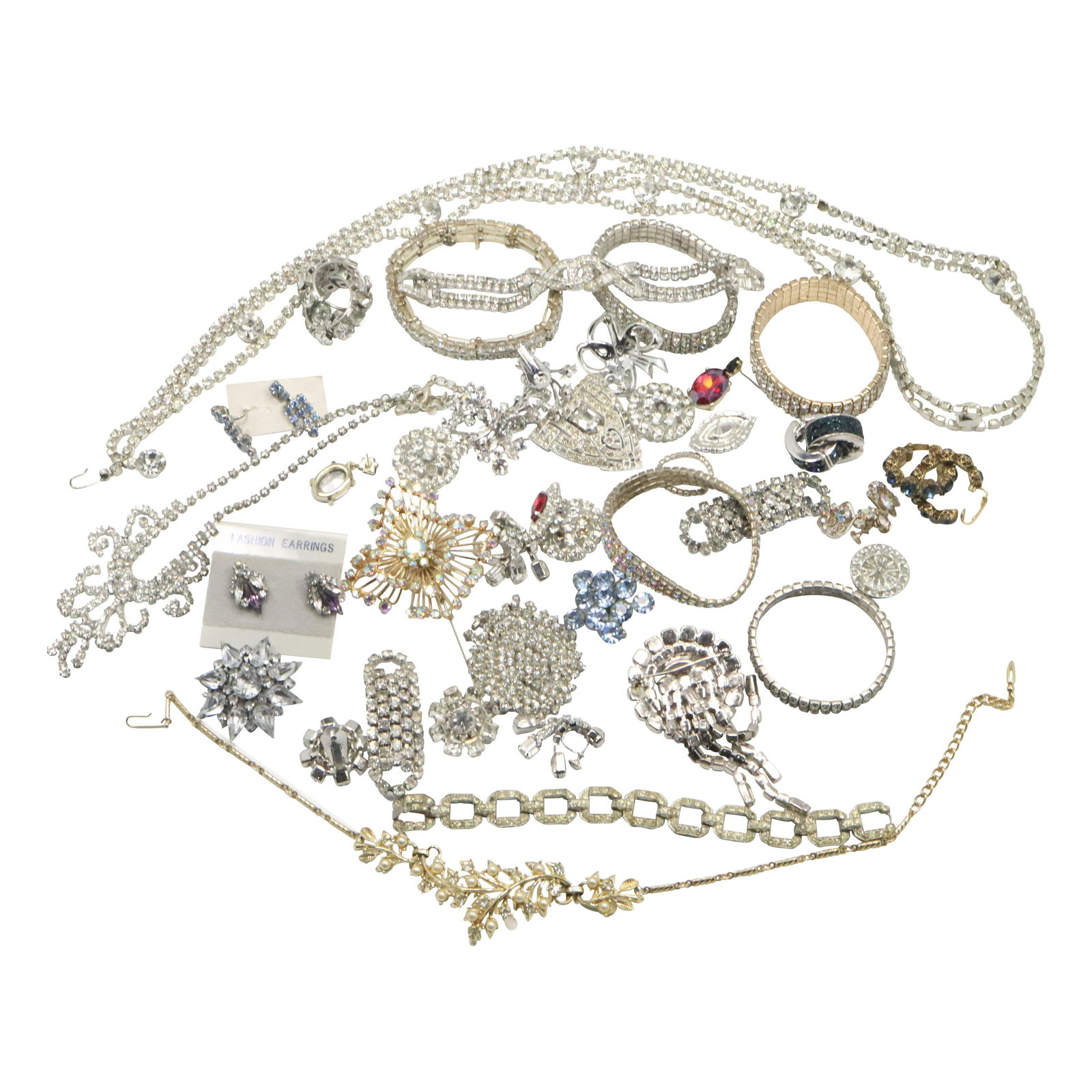 Estate Grouping Bag Lot of Assorted Rhinestone Jewelry (1 of 14)