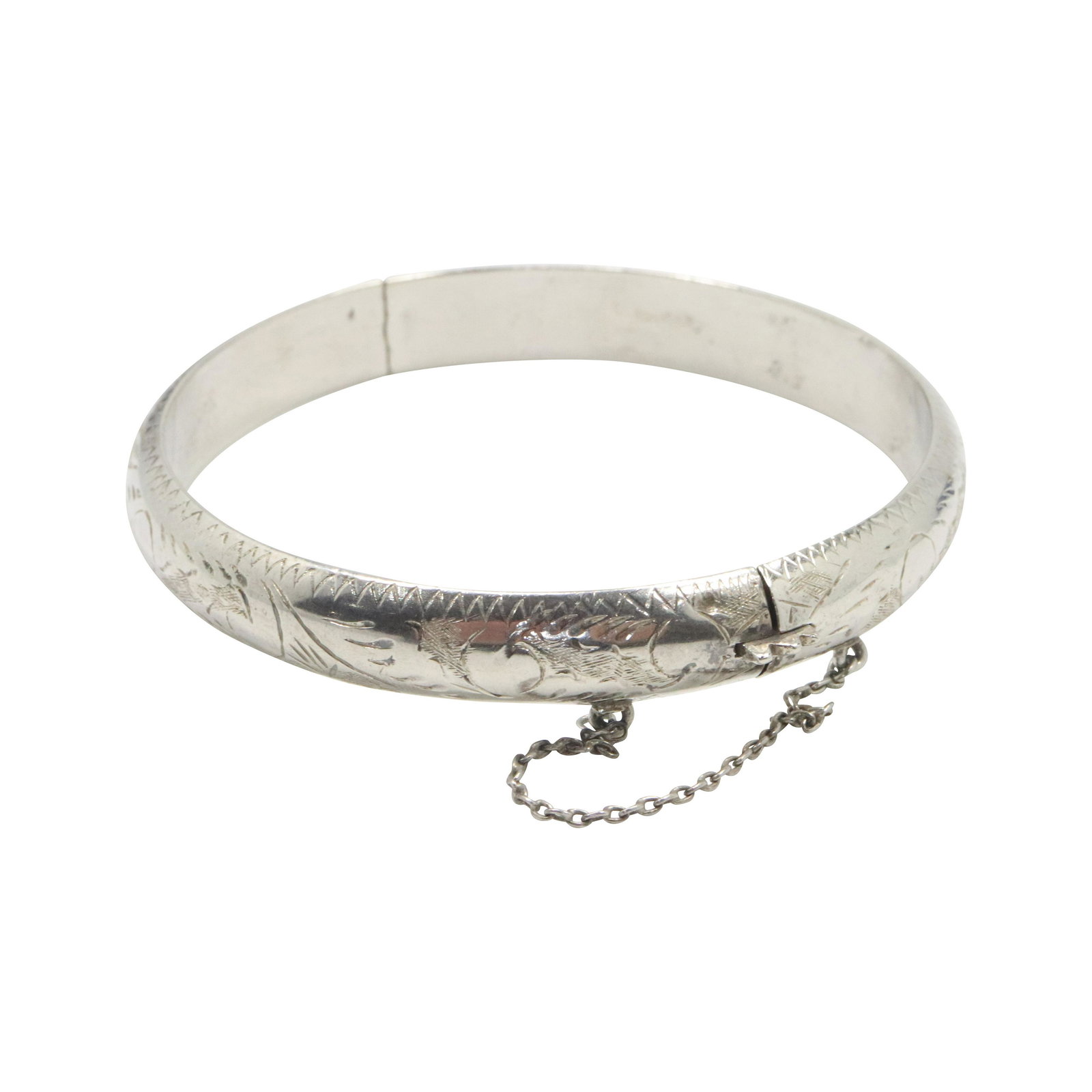 .925 Sterling Silver Etched Design Bangle Bracelet (1 of 5)