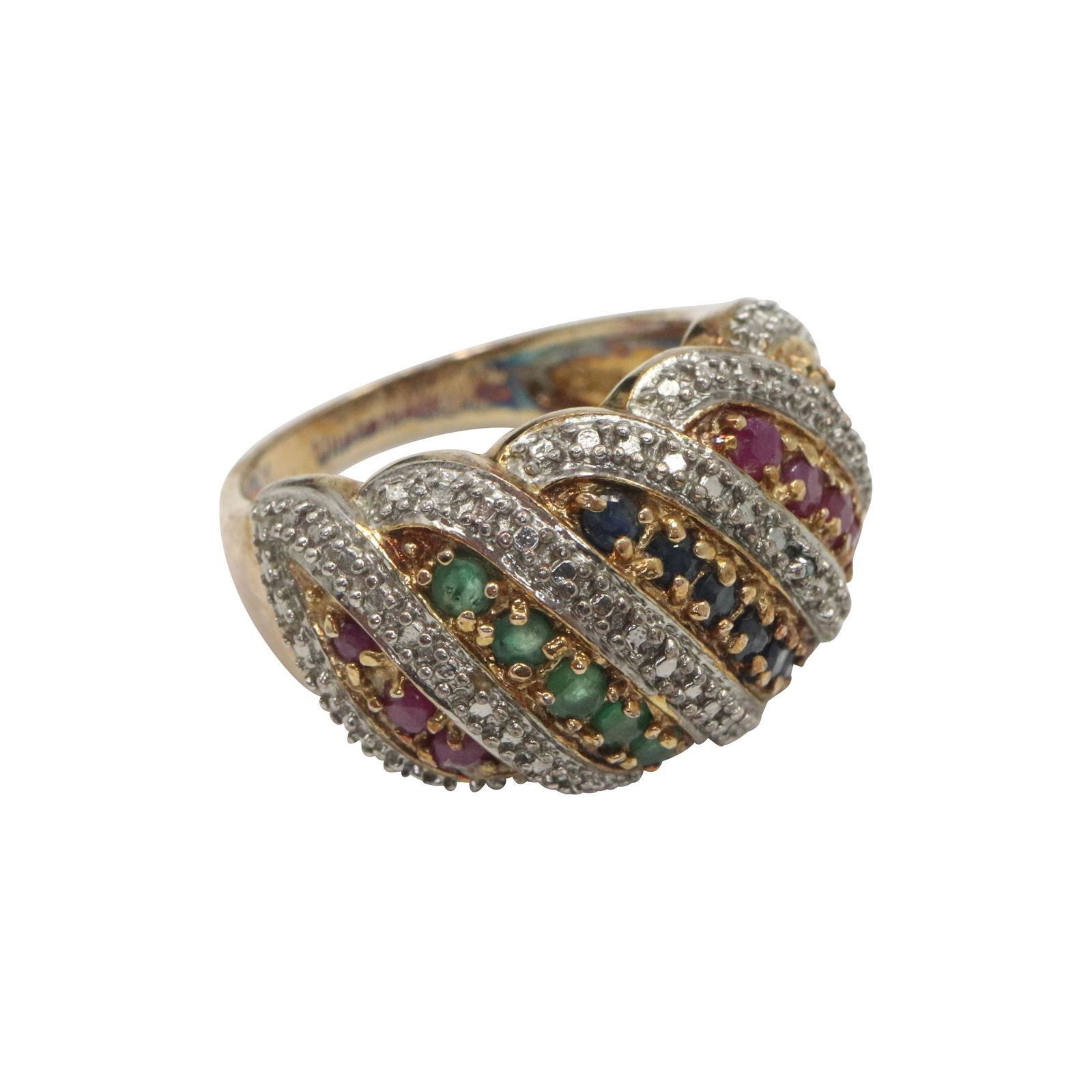 .925 Sterling Silver Rubies Emeralds Sapphires Ring (1 of 6)